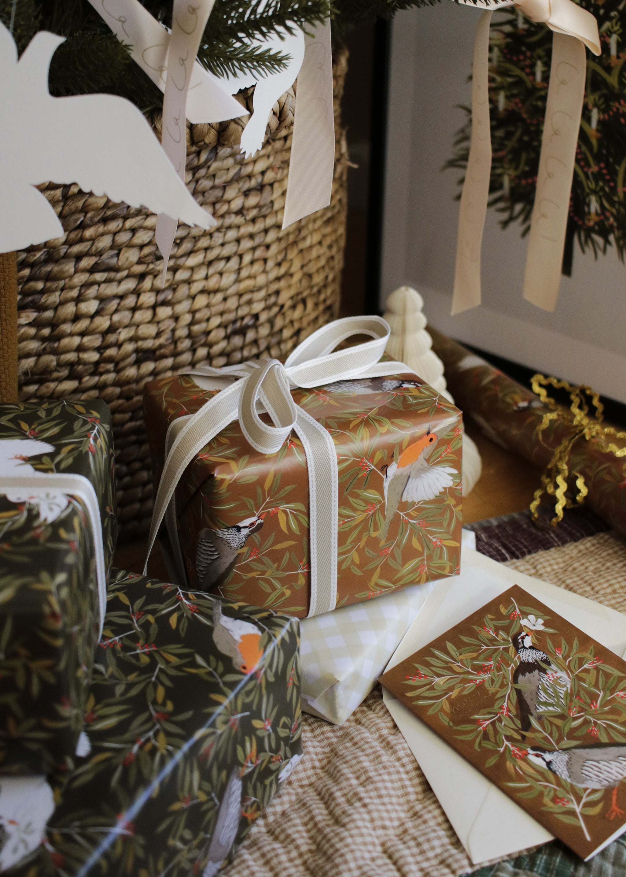 Festive Birds Christmas Wrapping Paper - Umber
