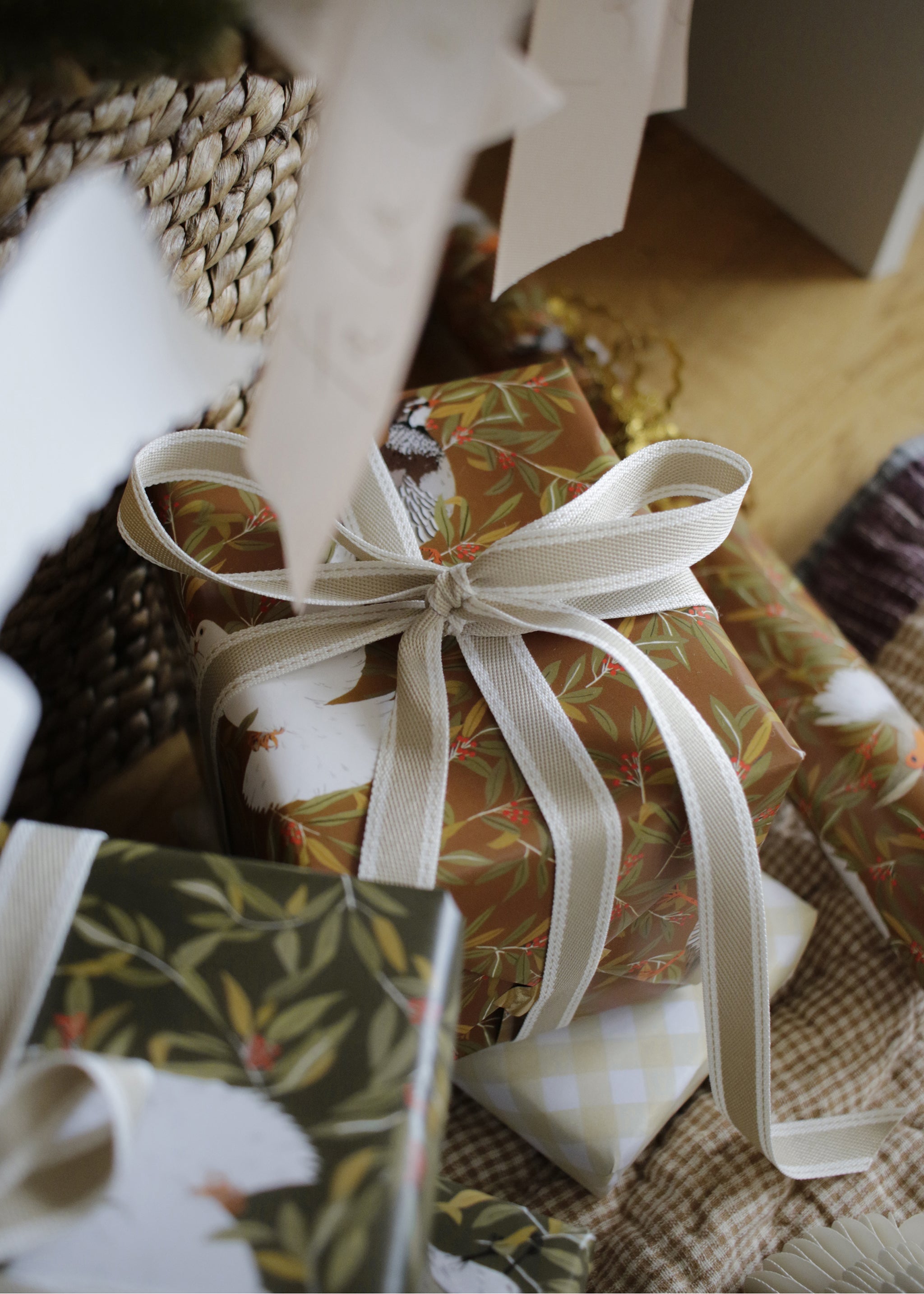 Festive Birds Christmas Wrapping Paper - Umber