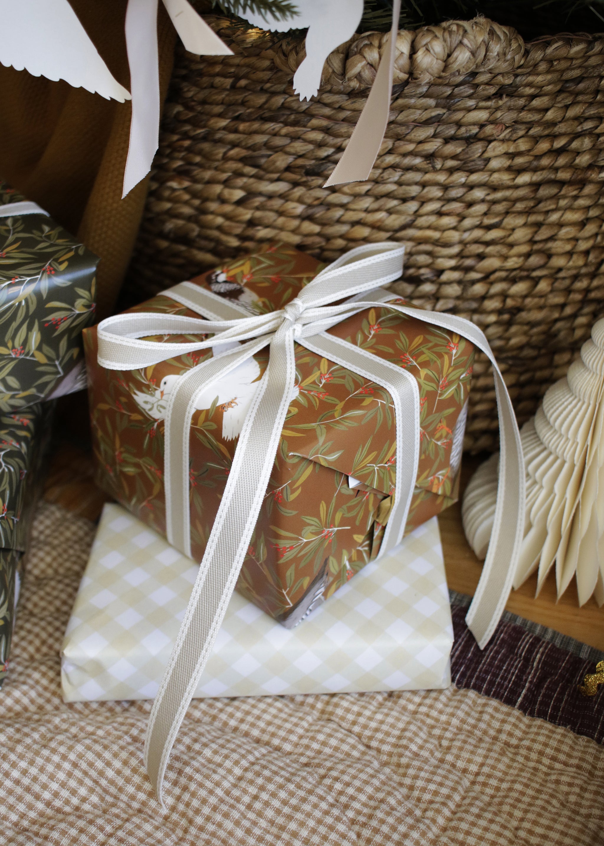 Festive Birds Christmas Wrapping Paper - Umber