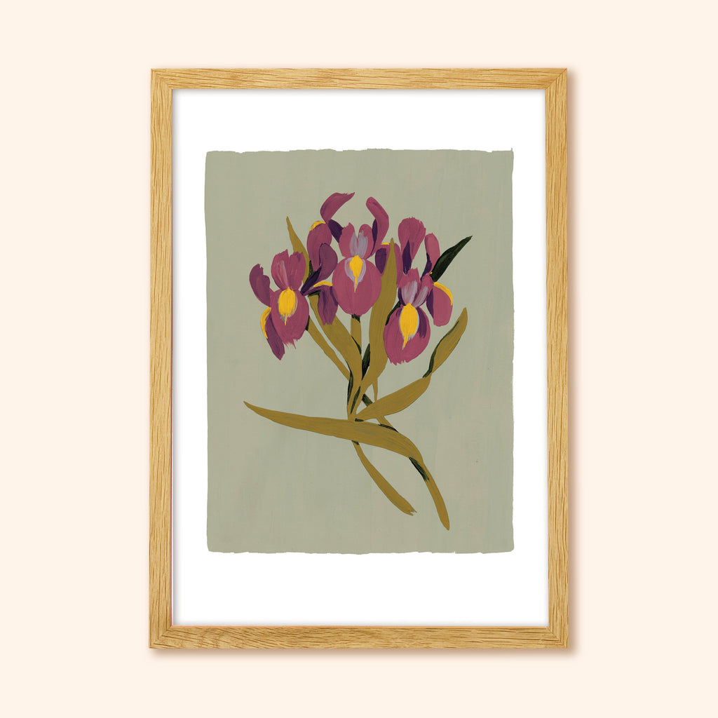 Green Iris Floral Botanical Art Print