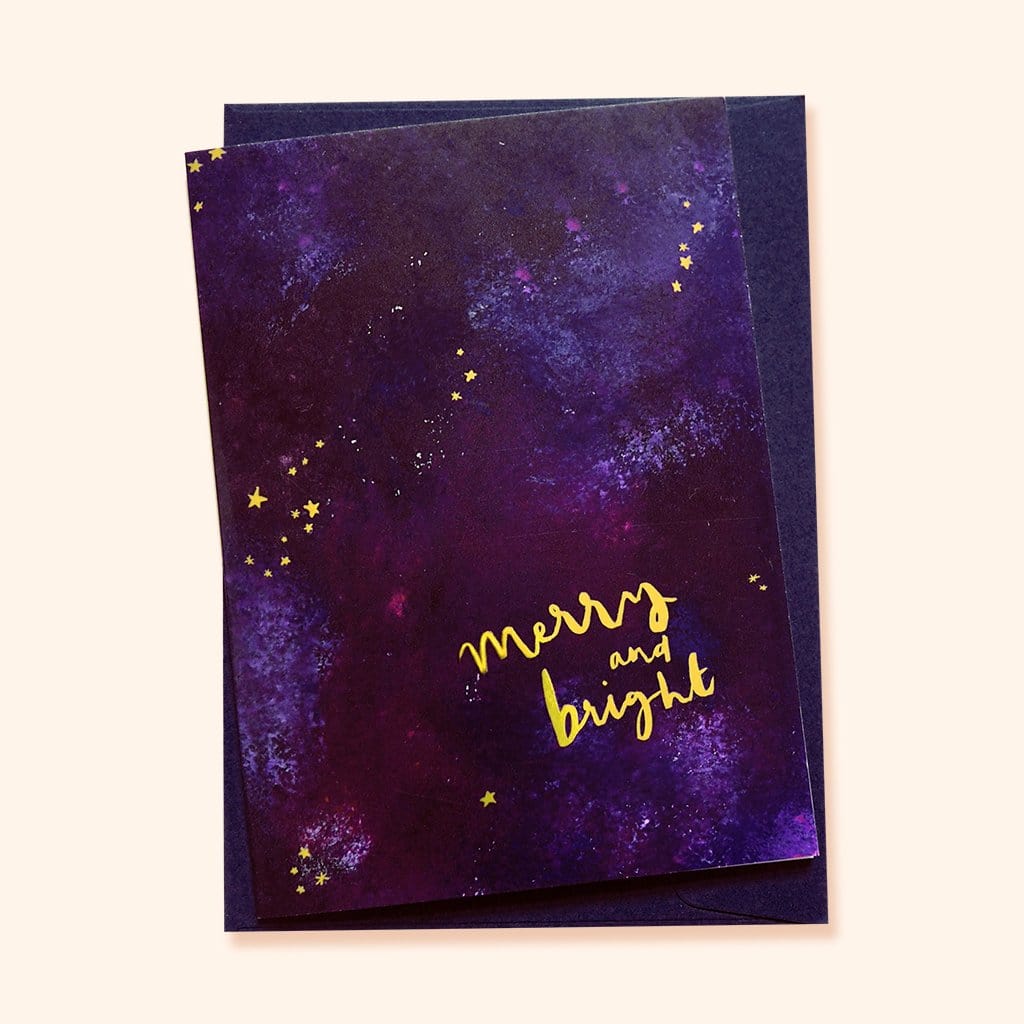 Starry Night Christmas Card - “Merry & Bright”
