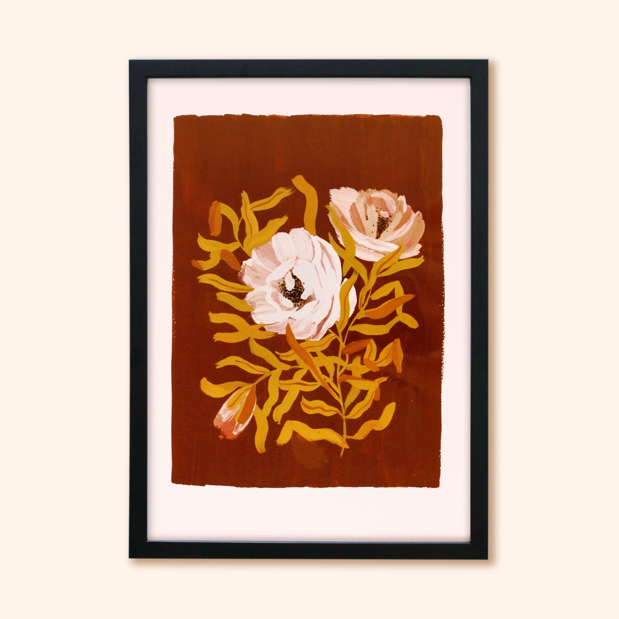Brown Floral Botanical Giclee Print - Rosa