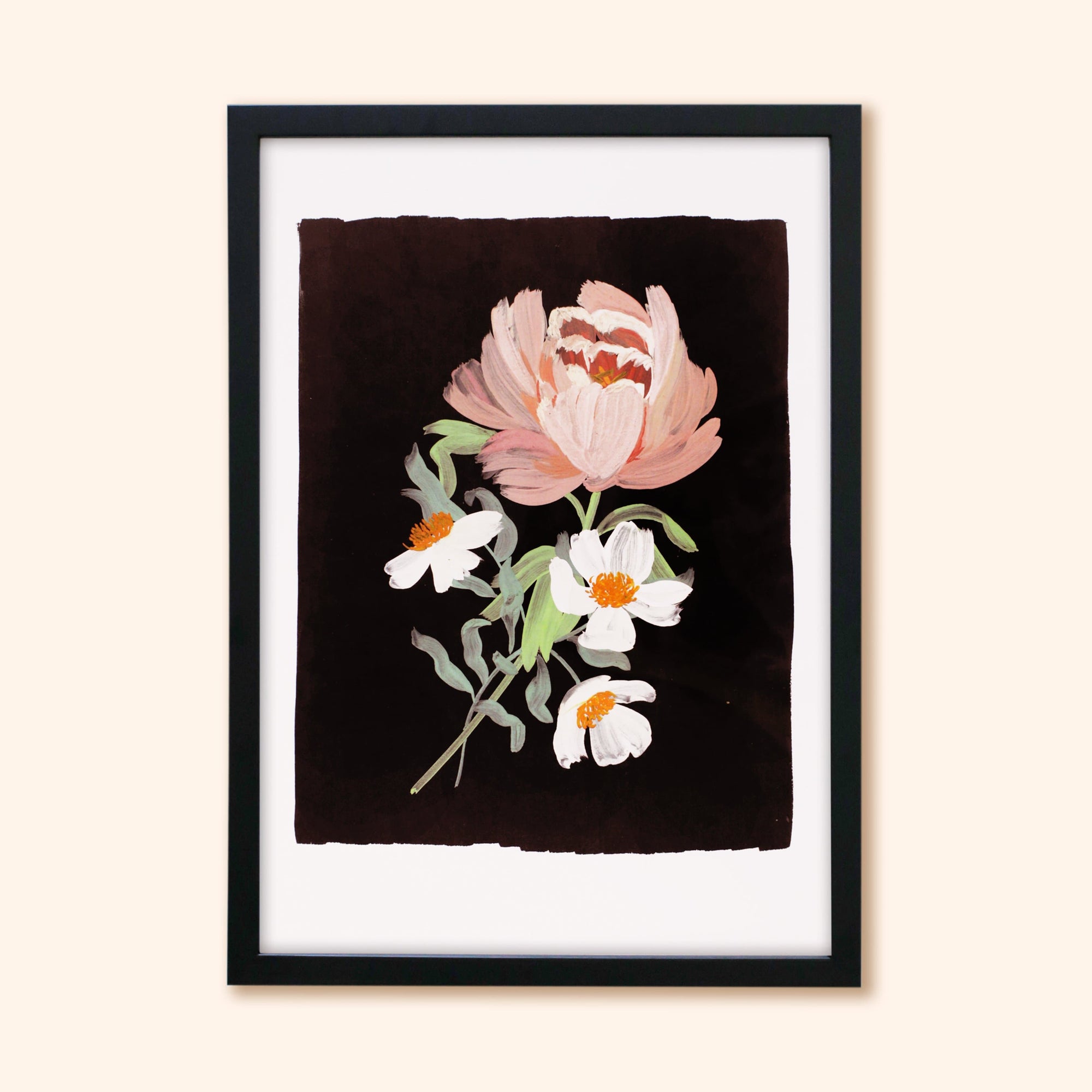 Black Floral Botanical Giclee Print - Paeonia