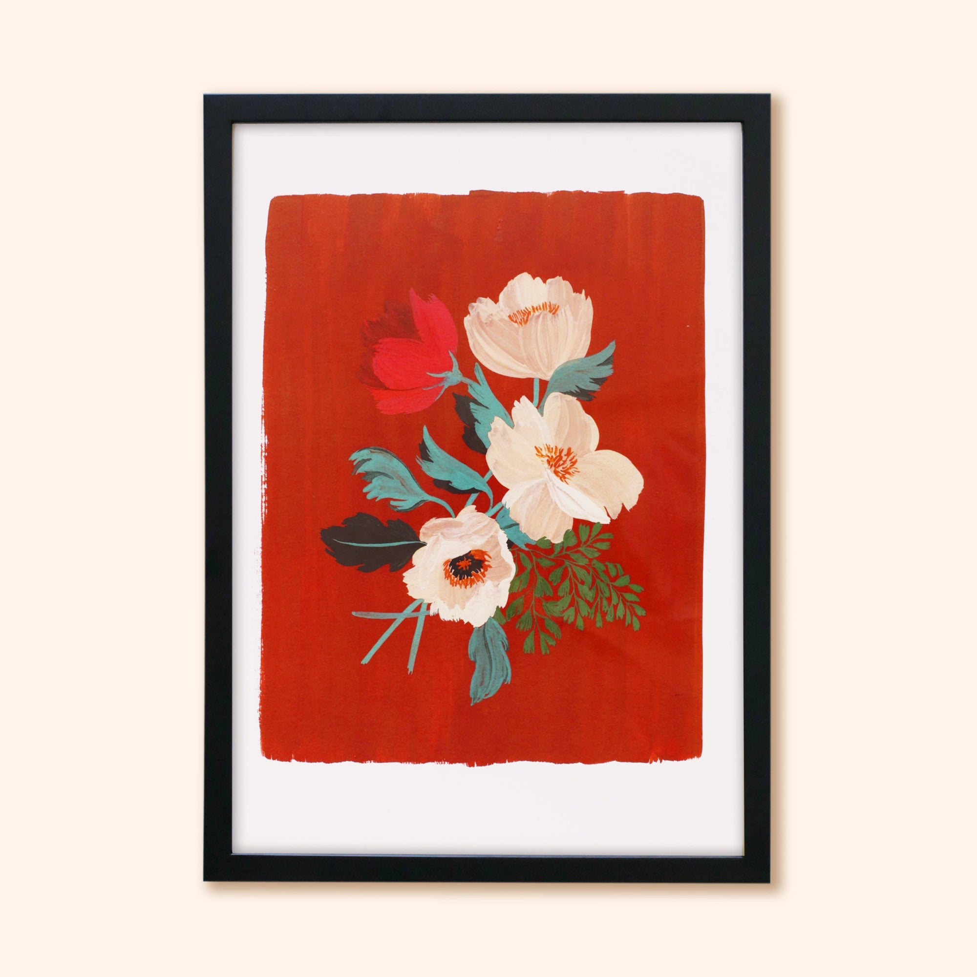 Red Floral Botanical Giclee Print - Anemone