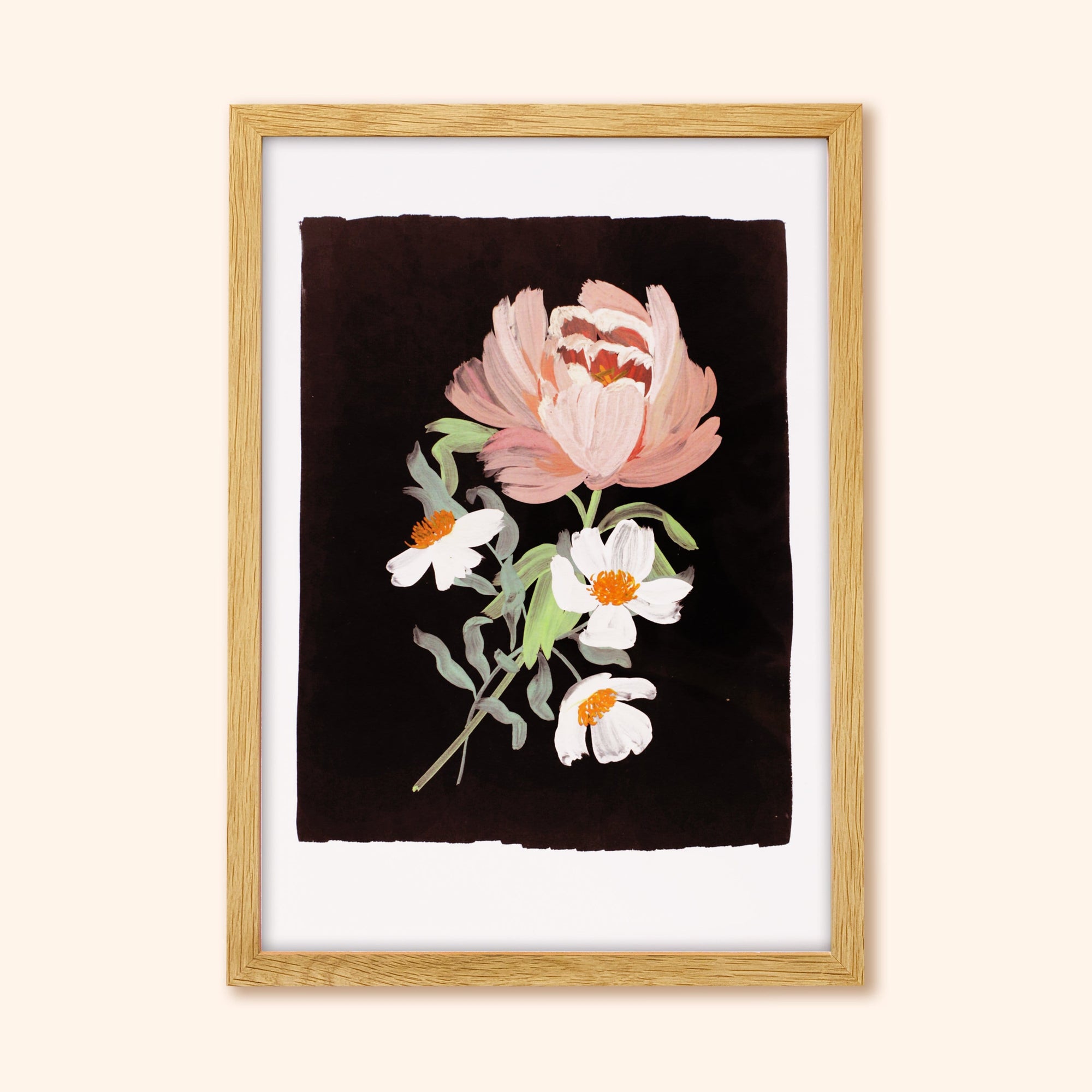 Black Floral Botanical Giclee Print - Paeonia