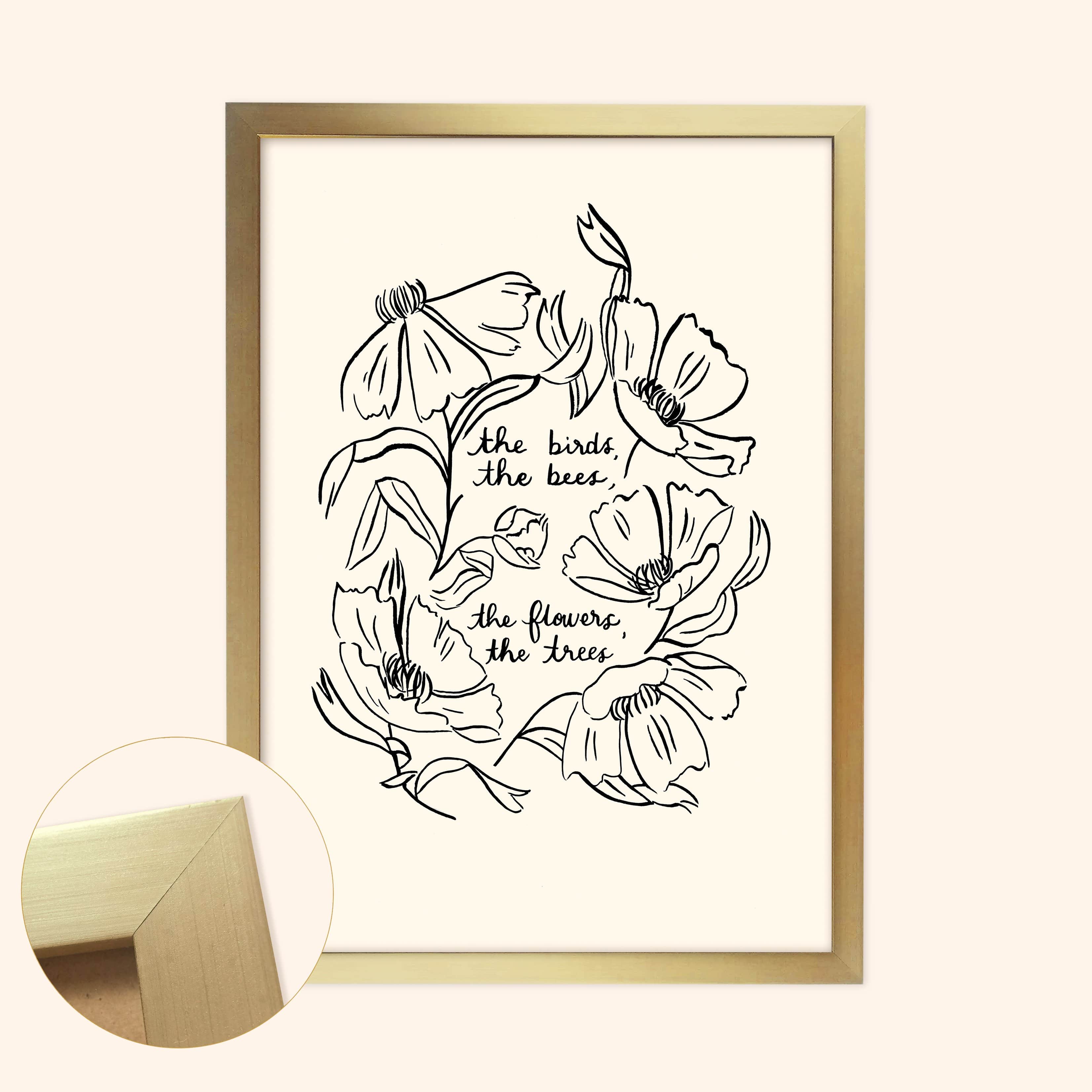 Minimal Floral Art Print - The Birds, The Bees