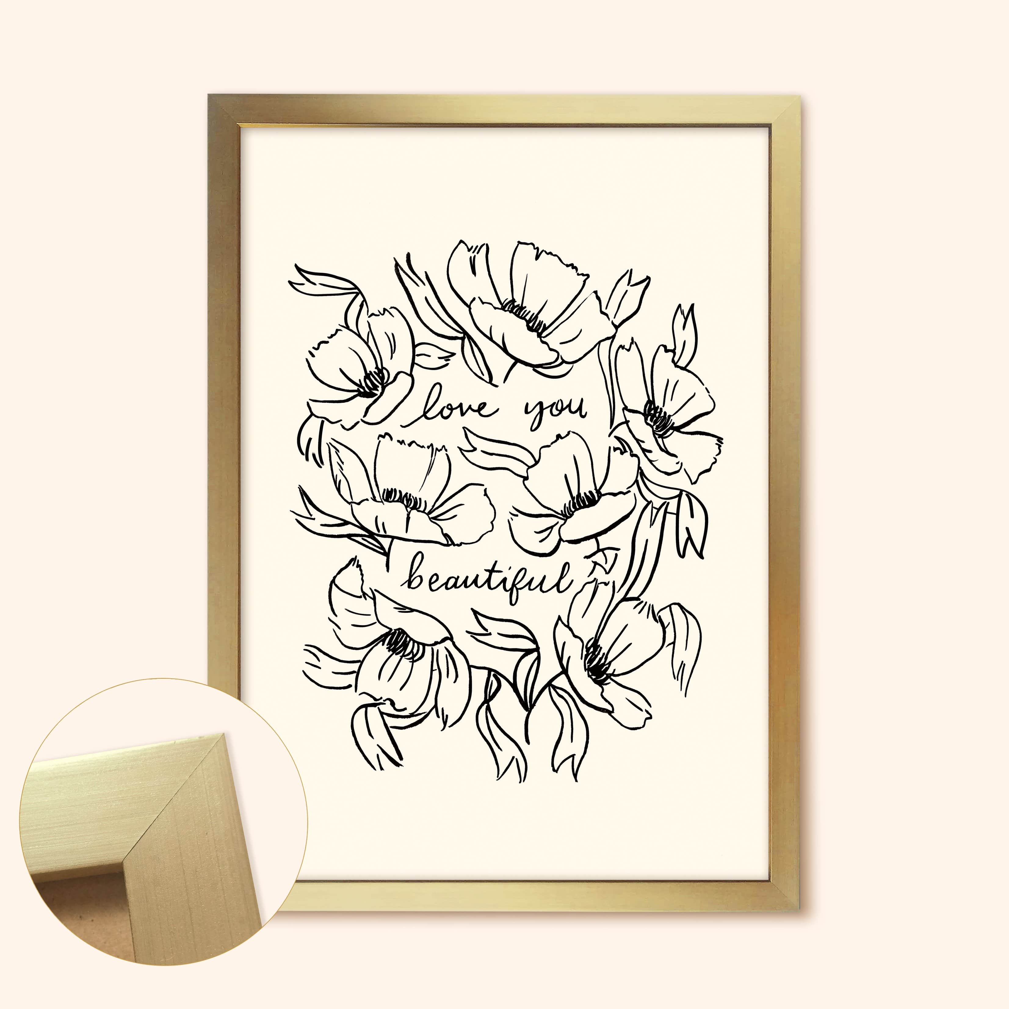 Flower Outline Art Print - Love You Beautiful