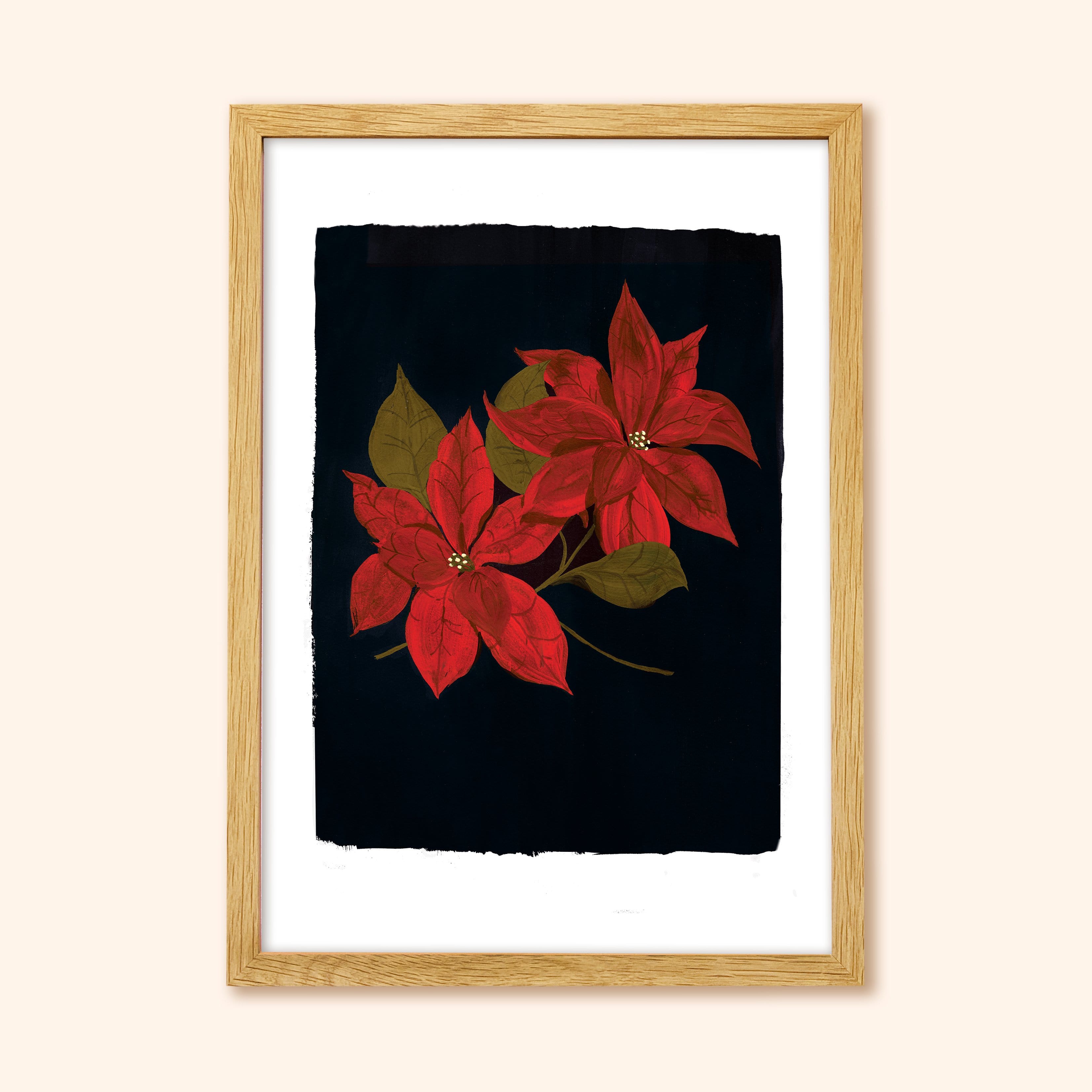 Black Poinsettia Christmas Botanical Art Print