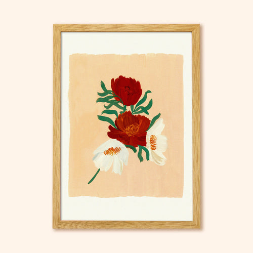 Beige Floral Botanical Art Print - Cosmos