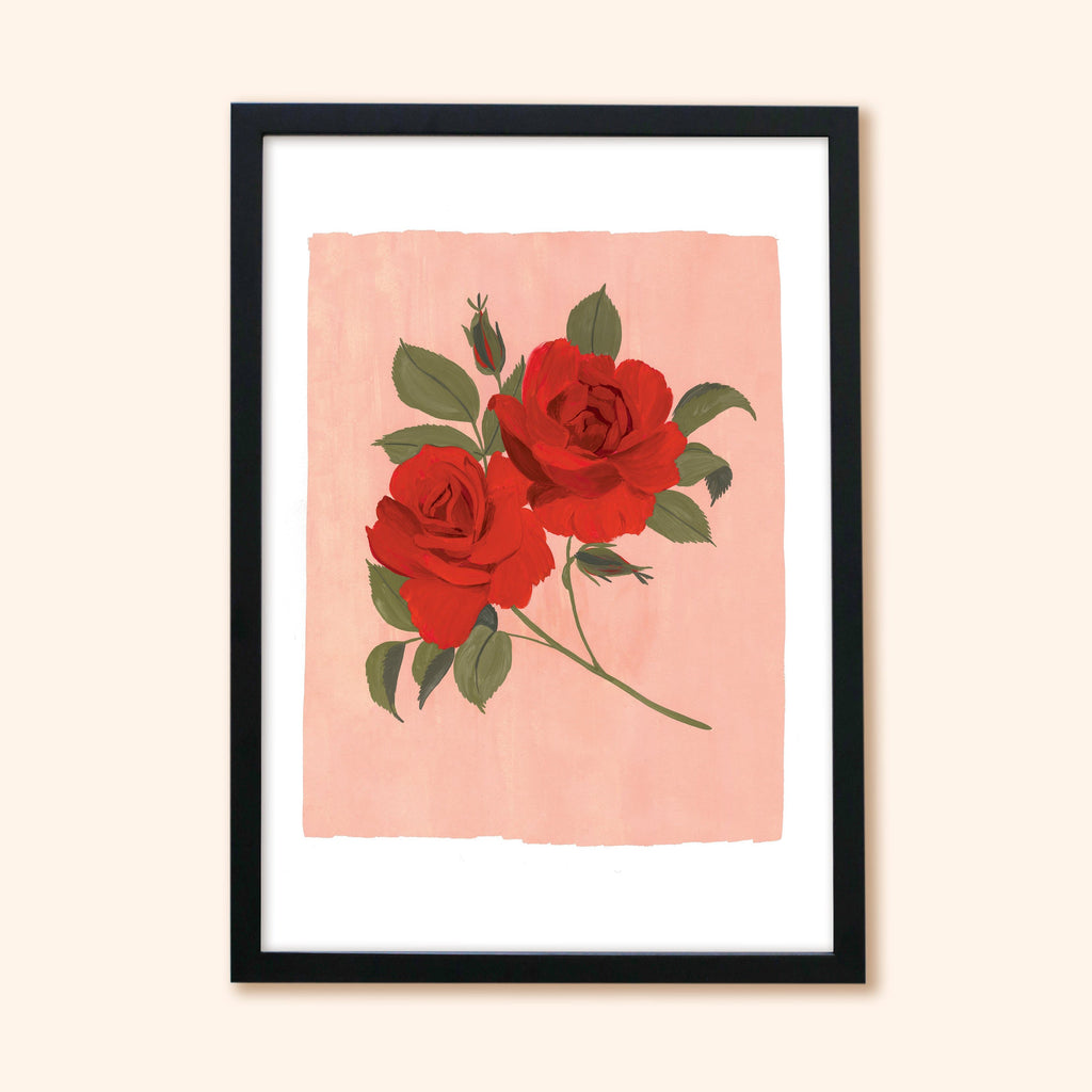 Pink and Red Floral Botanical Art Print - Rose