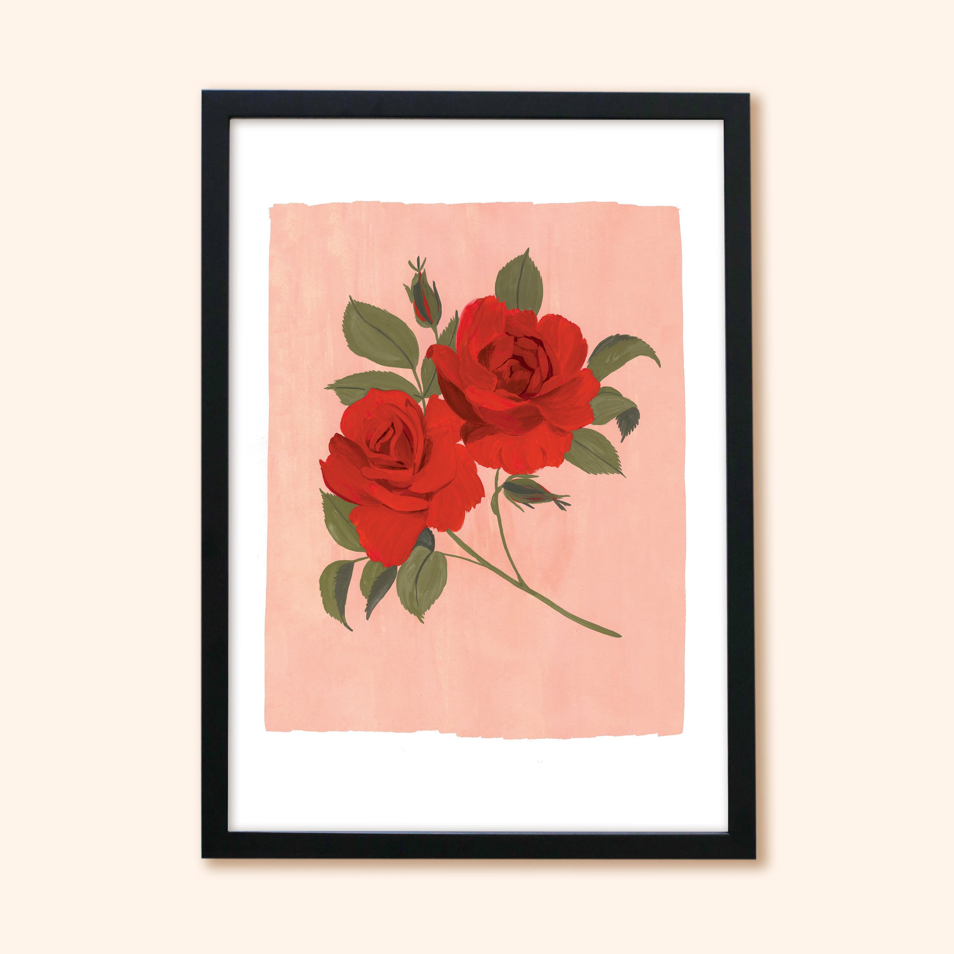 Pink and Red Floral Botanical Art Print - Rose