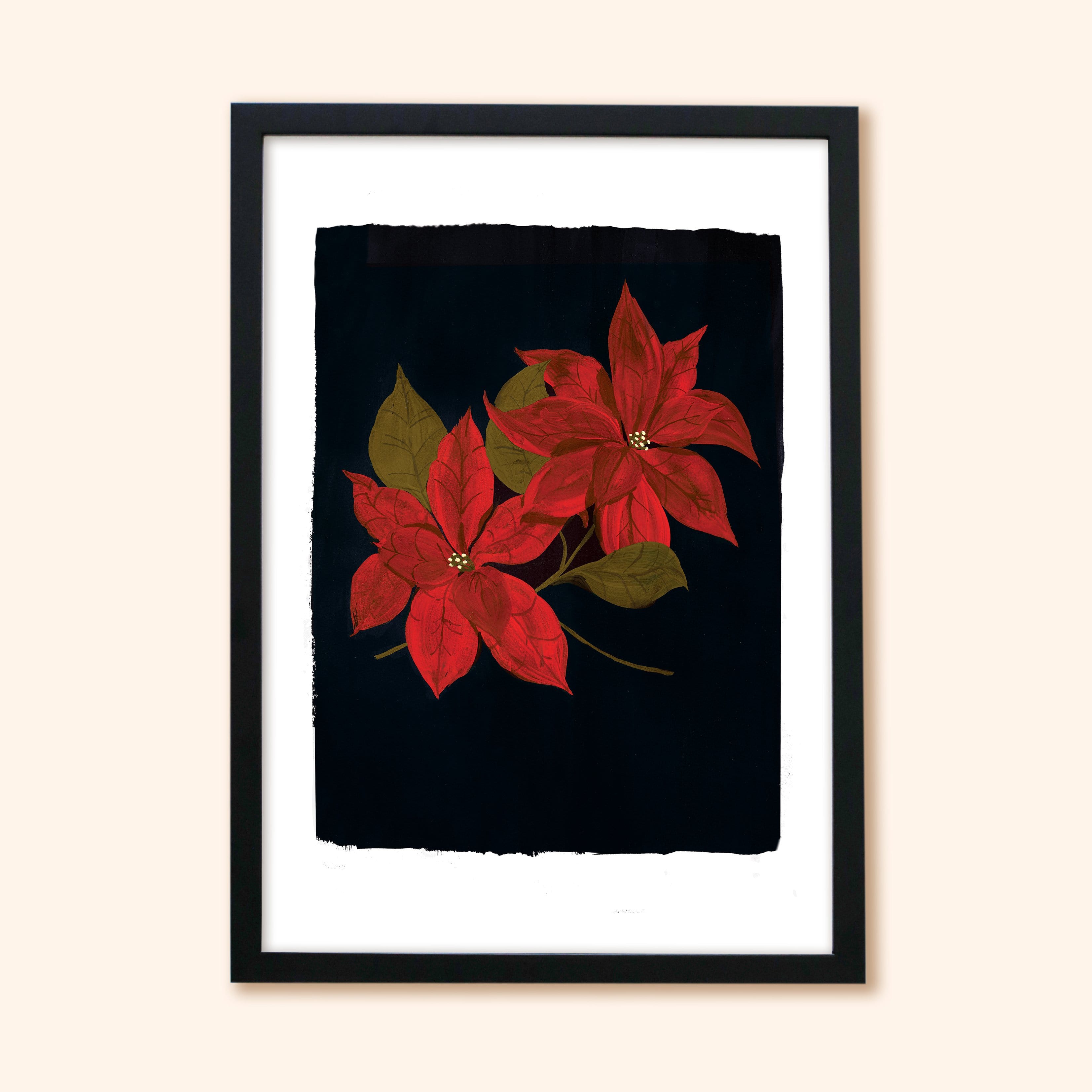 Black Poinsettia Christmas Botanical Art Print