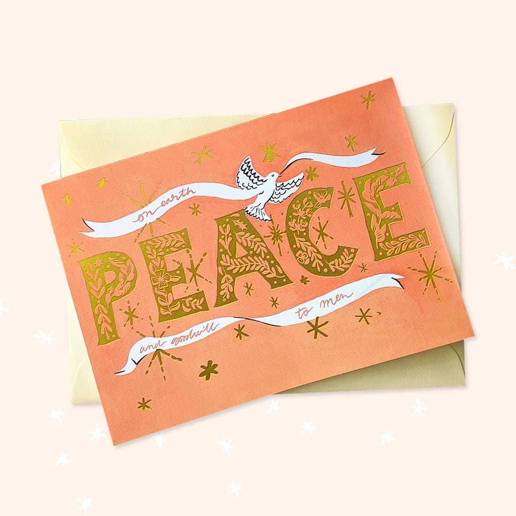 PEACE Gold Typography Christmas Card