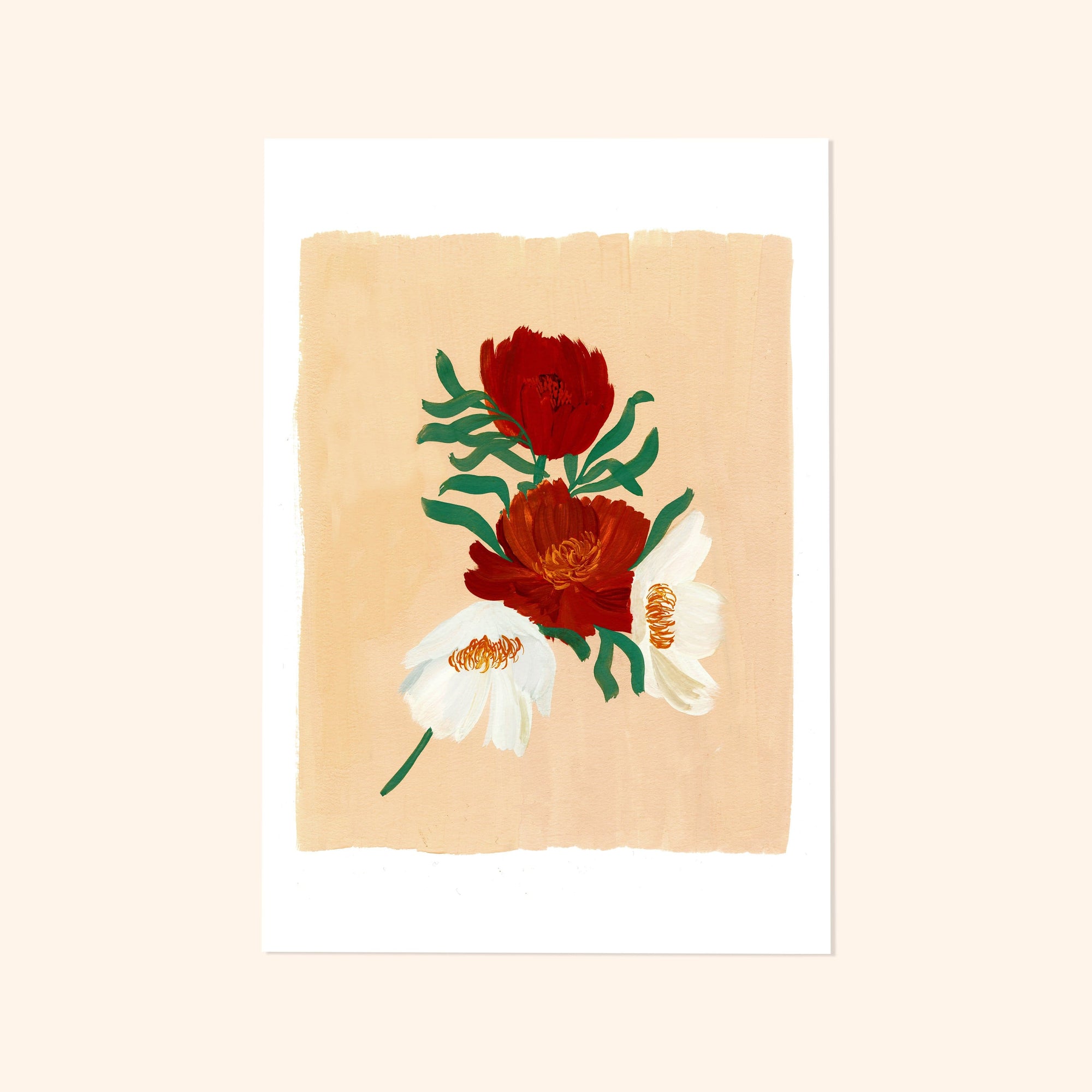 Beige Floral Botanical Art Print - Cosmos