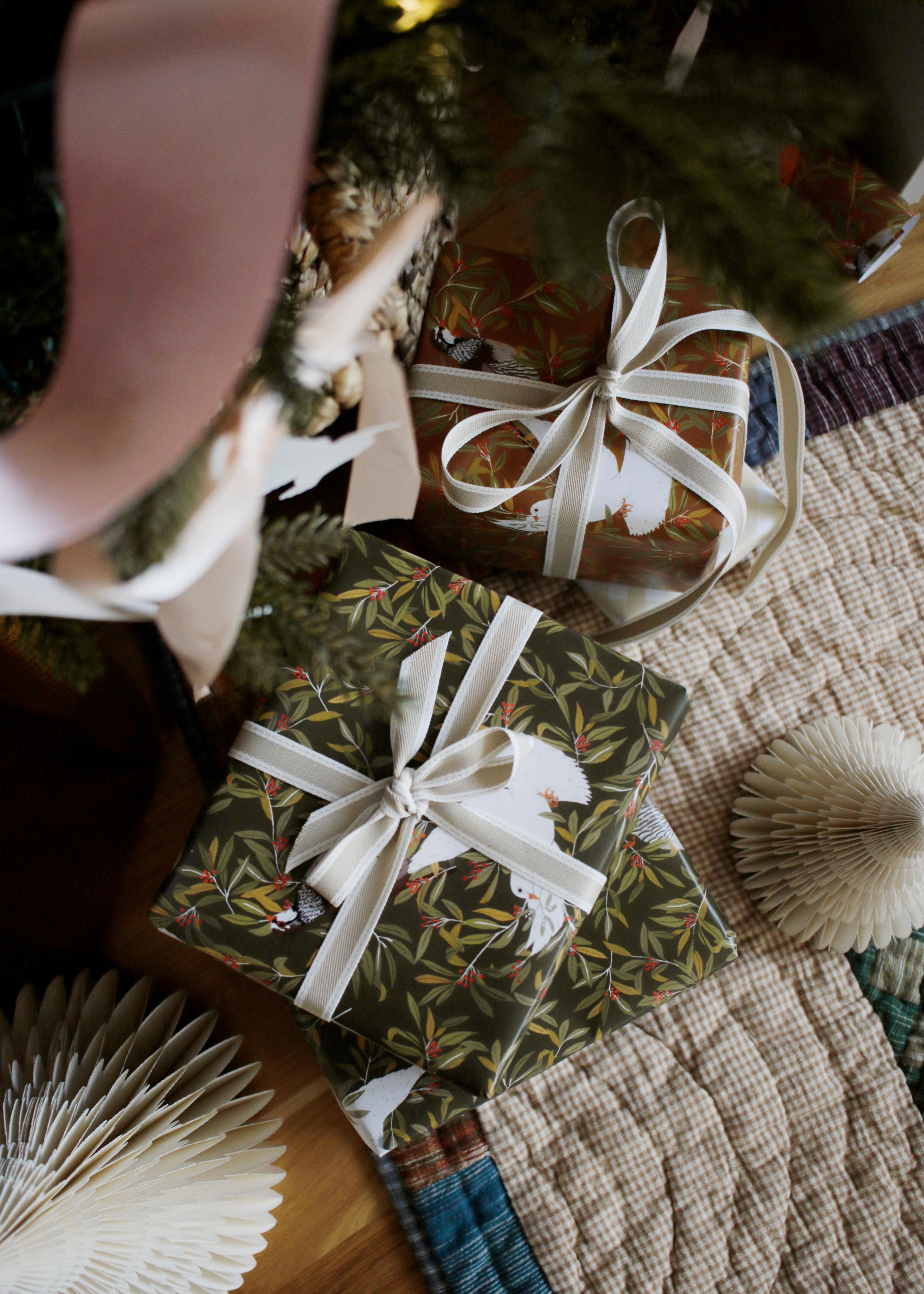 Festive Birds Christmas Wrapping Paper - Umber