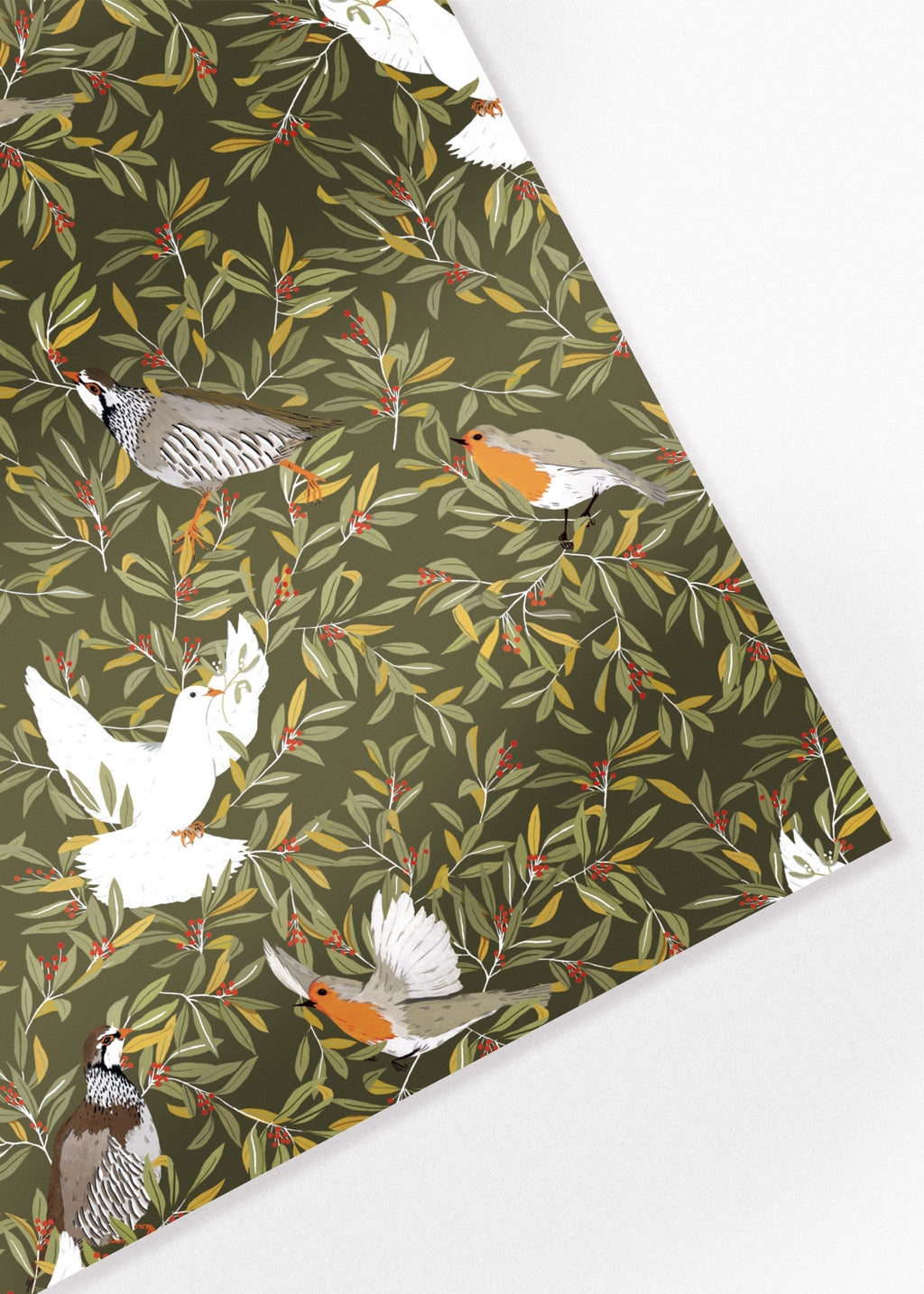 Festive Birds Christmas Wrapping Paper - Green