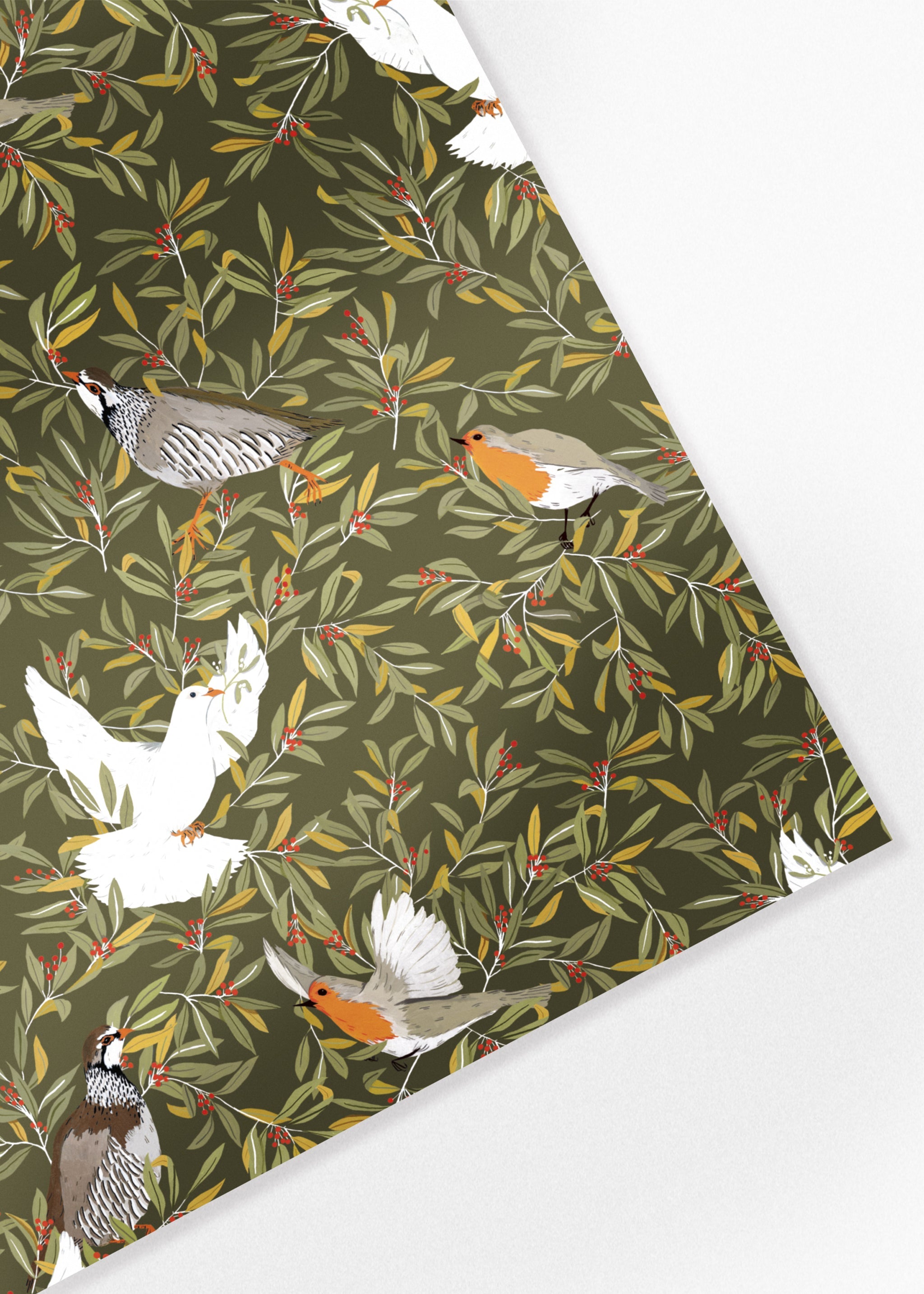 Festive Birds Christmas Wrapping Paper - Green