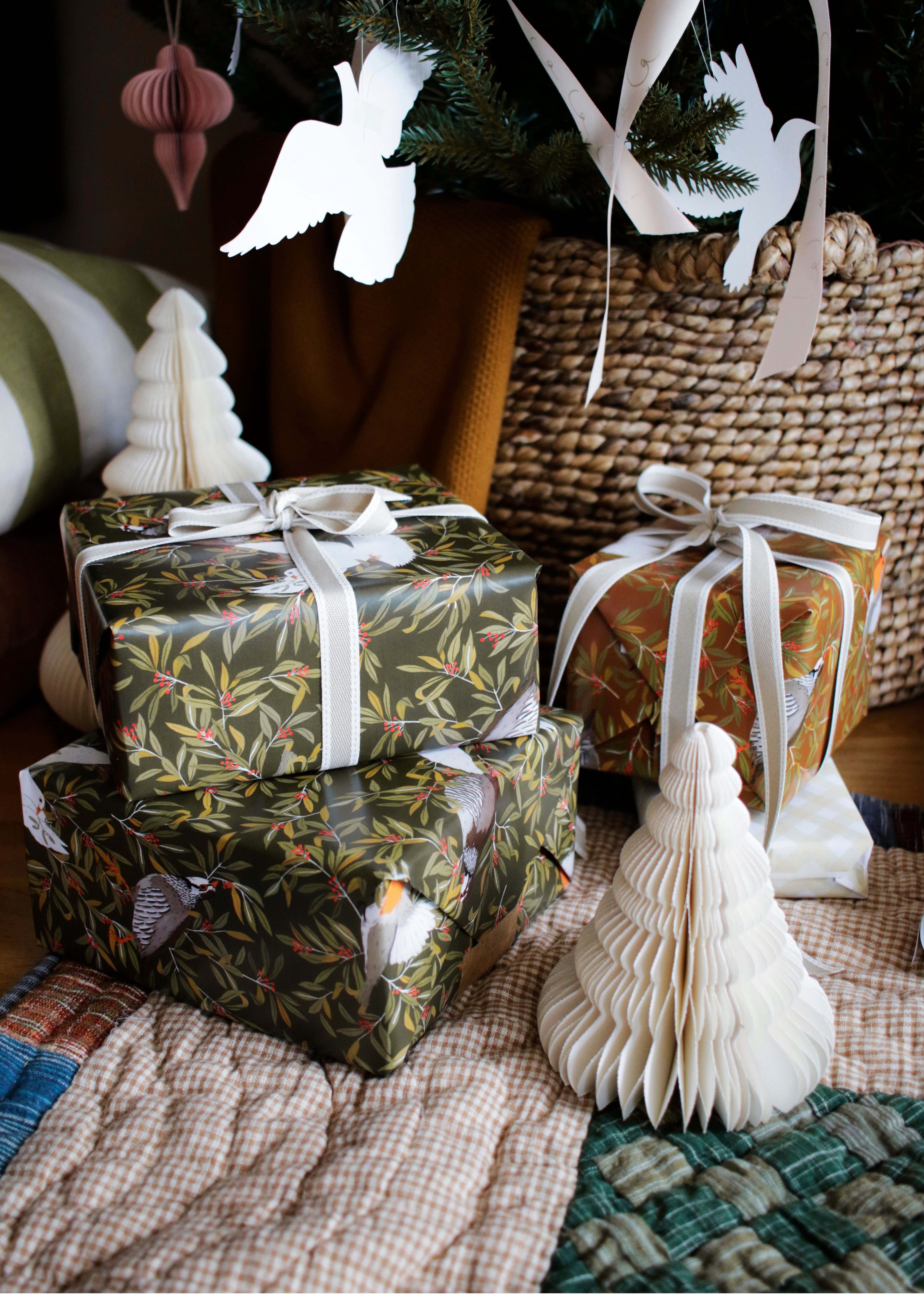 Festive Birds Christmas Wrapping Paper - Green