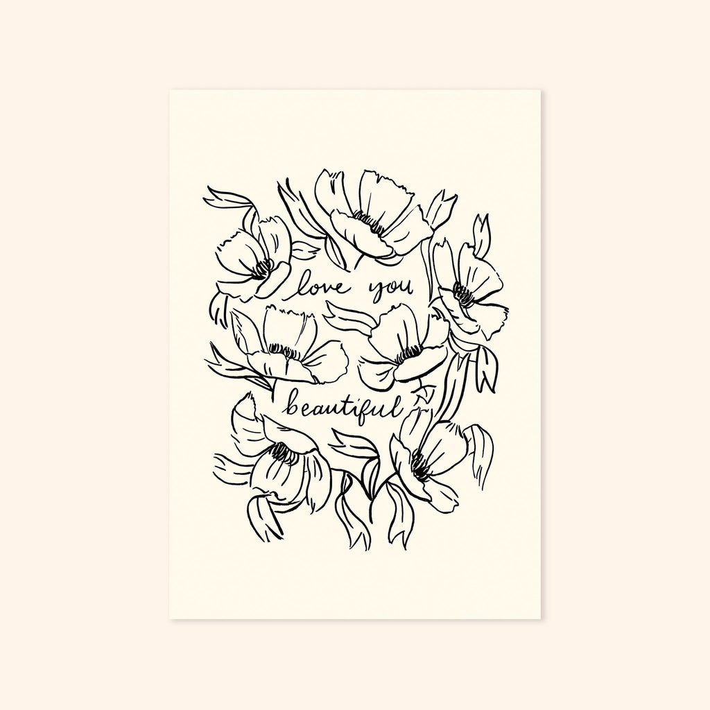 Flower Outline Art Print - Love You Beautiful
