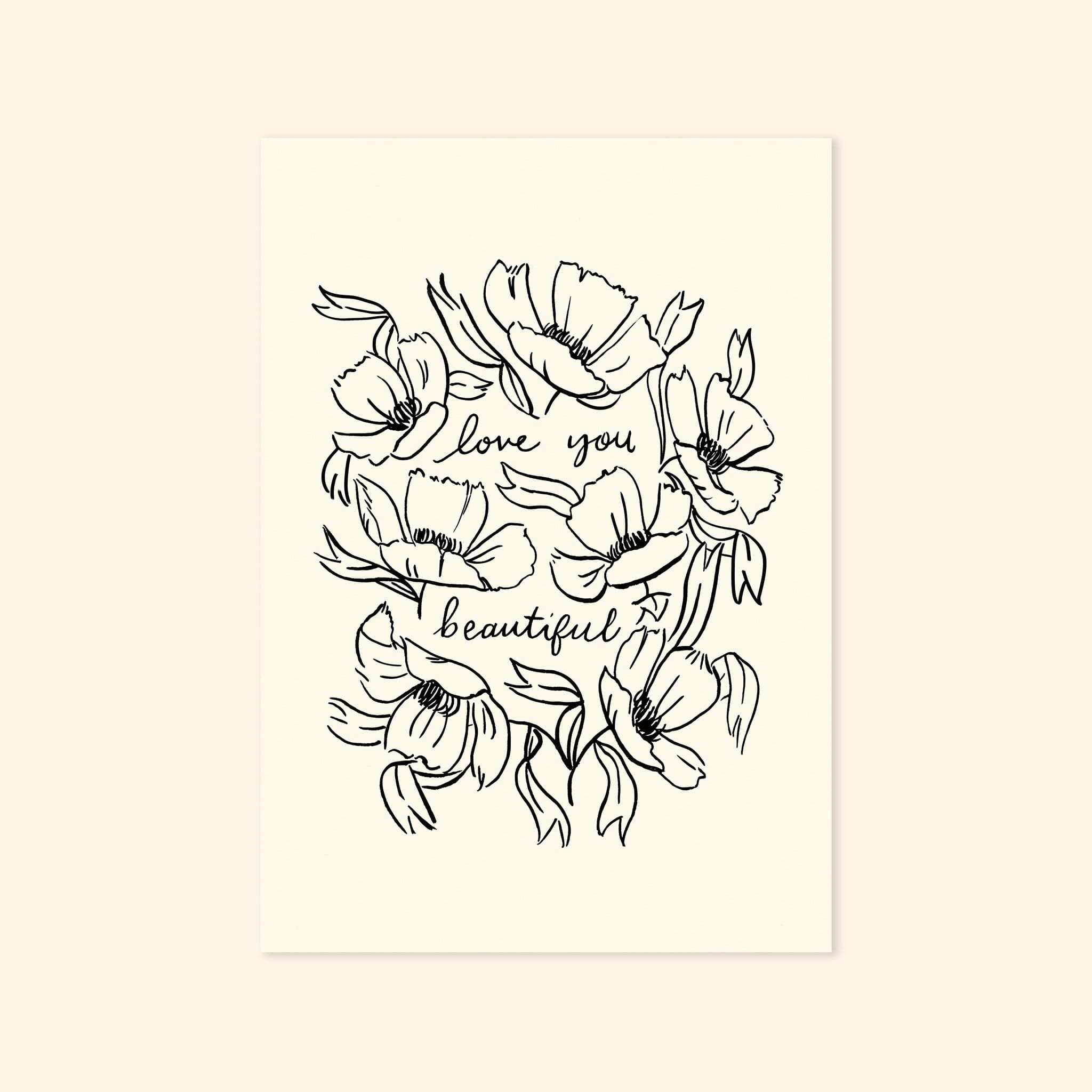 Flower Outline Art Print - Love You Beautiful