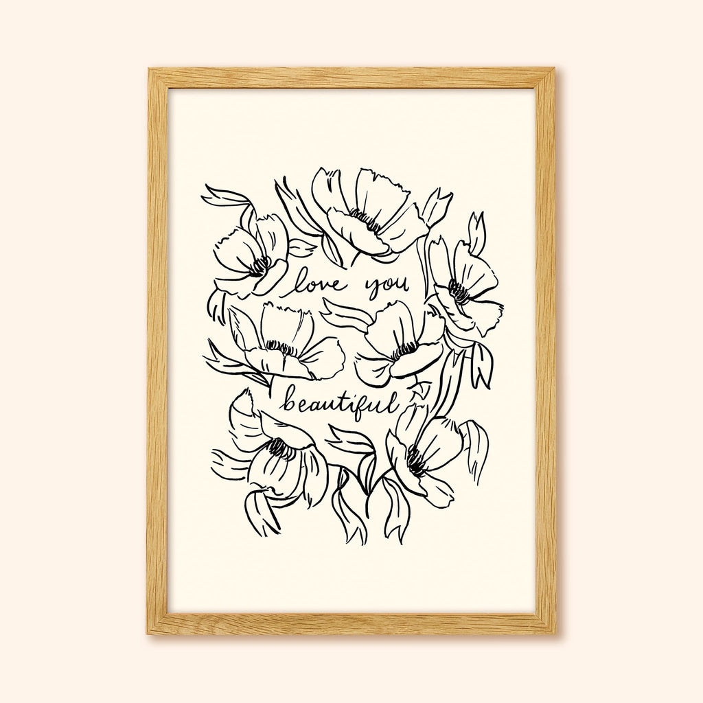 Flower Outline Art Print - Love You Beautiful