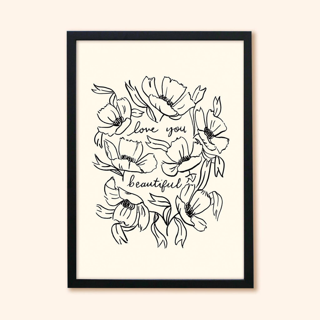 Flower Outline Art Print - Love You Beautiful