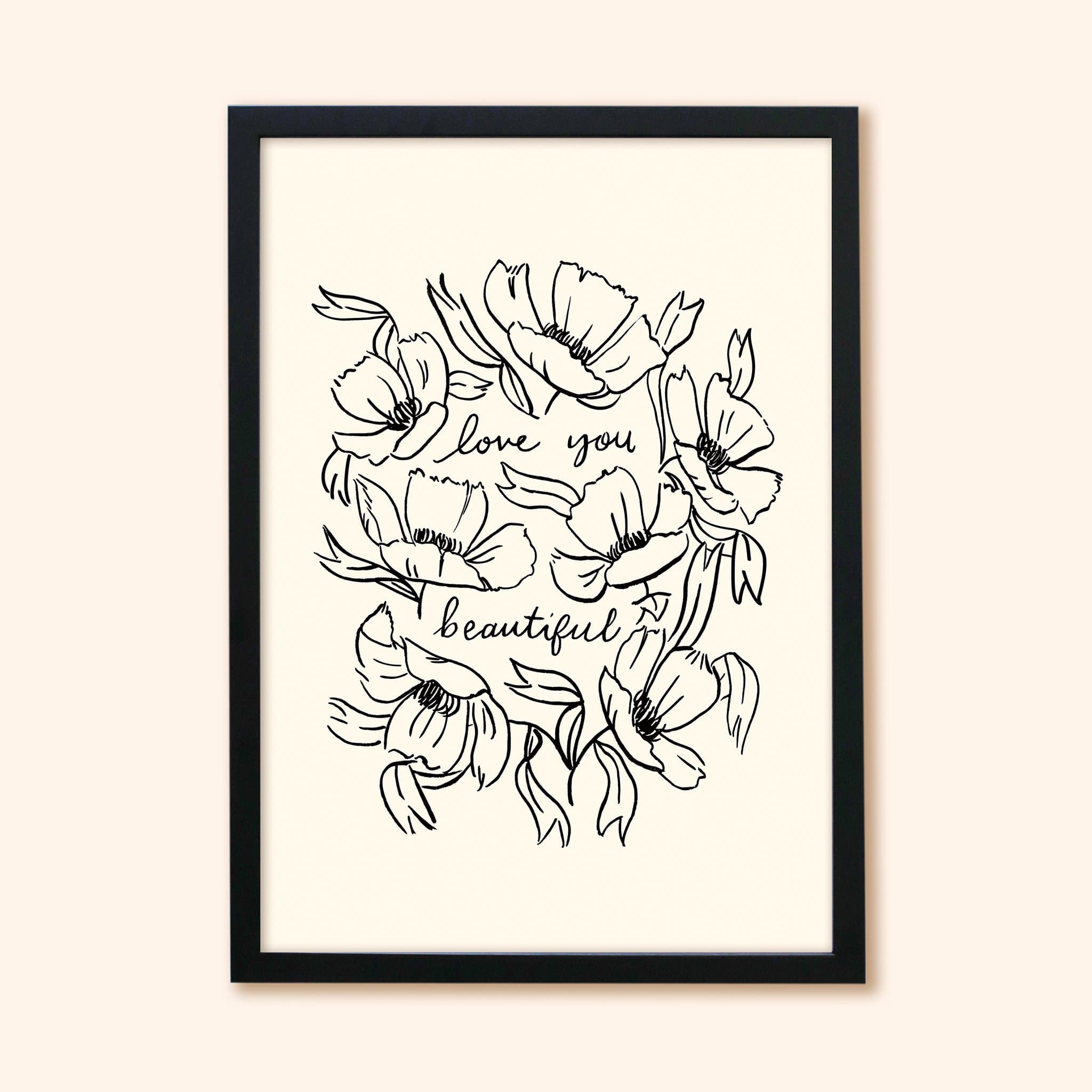 Flower Outline Art Print - Love You Beautiful