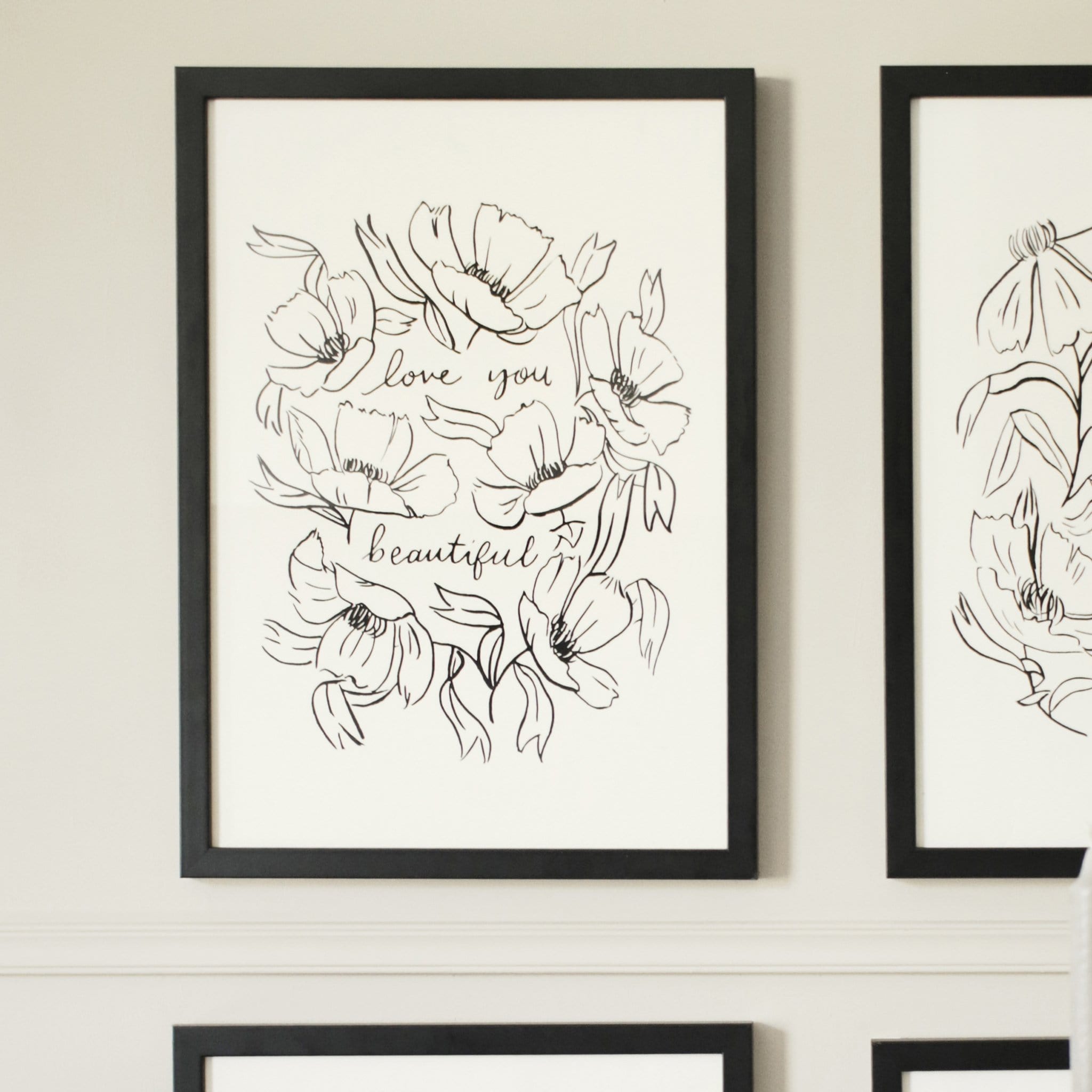 Flower Outline Art Print - Love You Beautiful