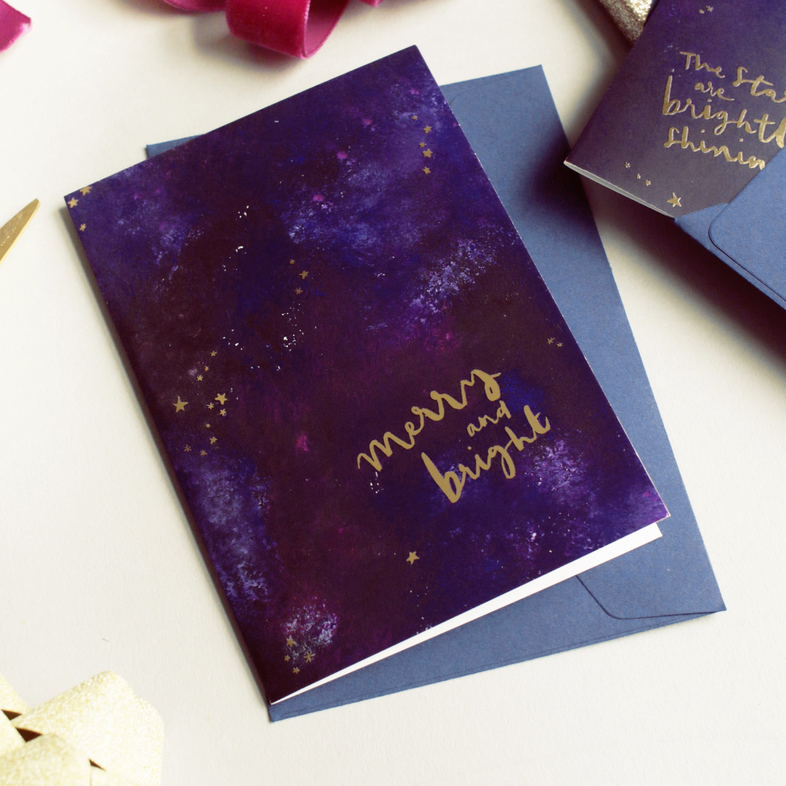 Starry Night Christmas Card - “Merry & Bright”