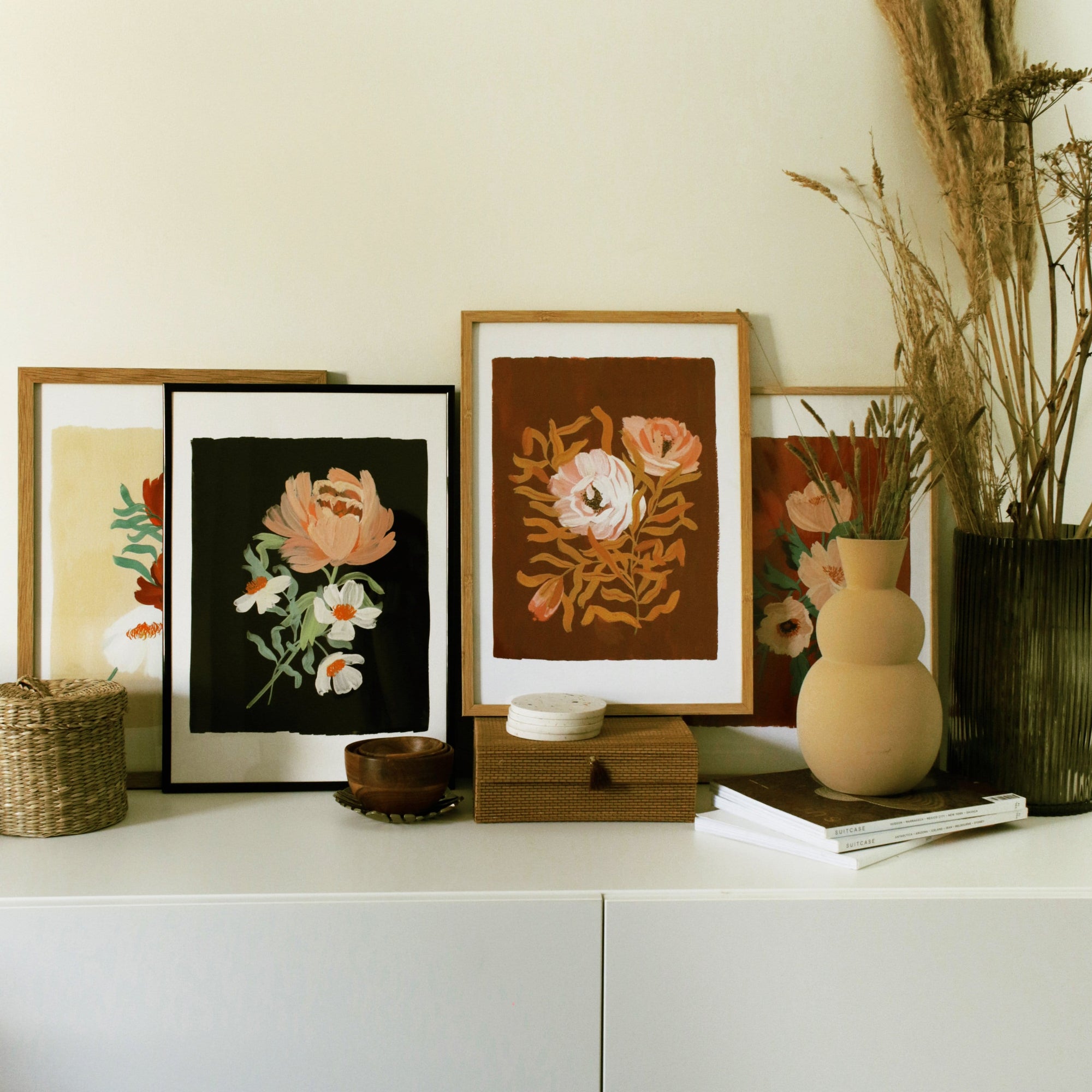 Black Floral Botanical Giclee Print - Paeonia