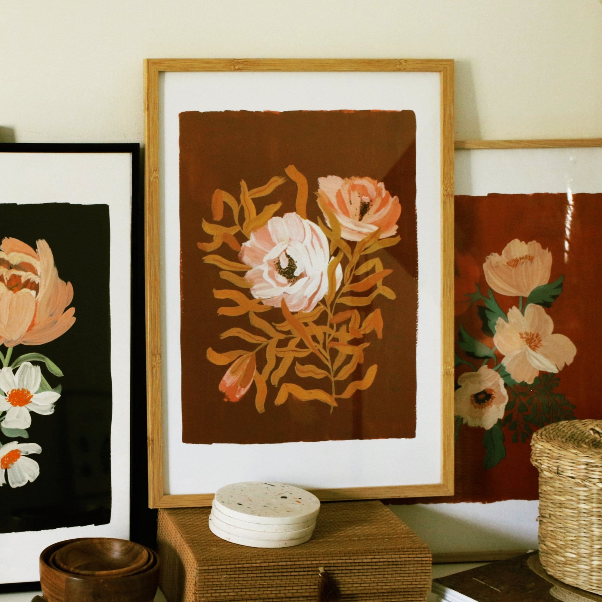 Brown Floral Botanical Giclee Print - Rosa