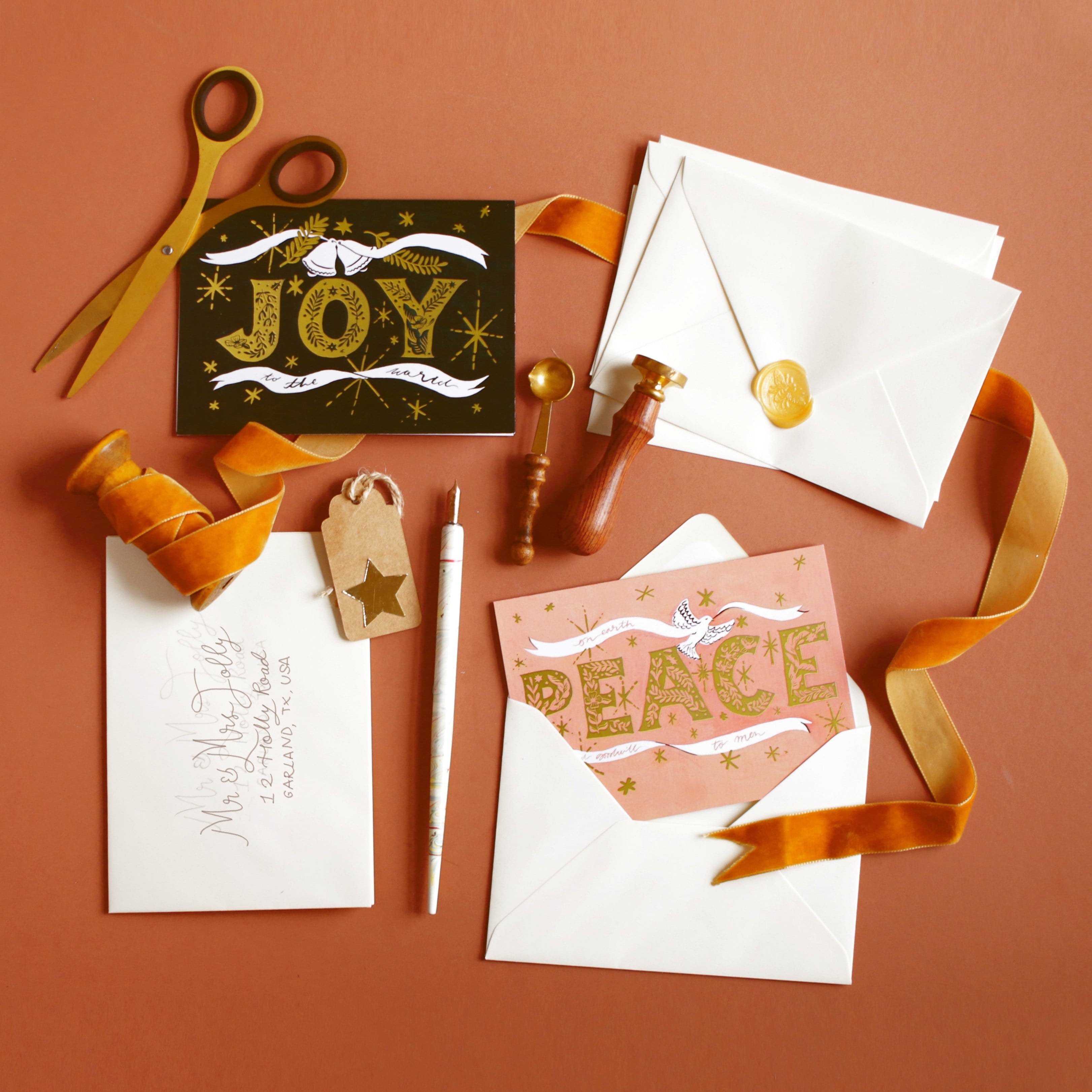 PEACE Gold Typography Christmas Card