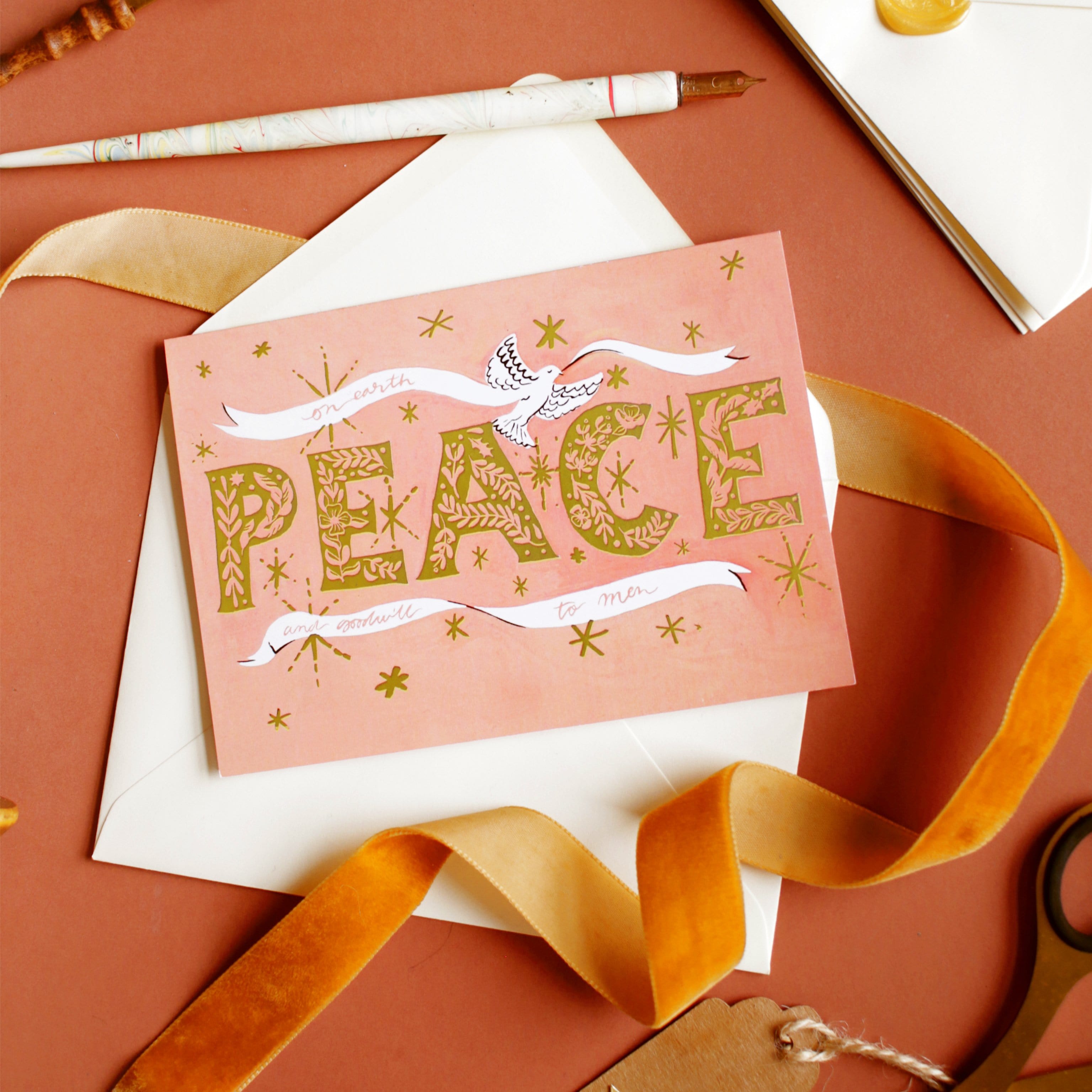 PEACE Gold Typography Christmas Card