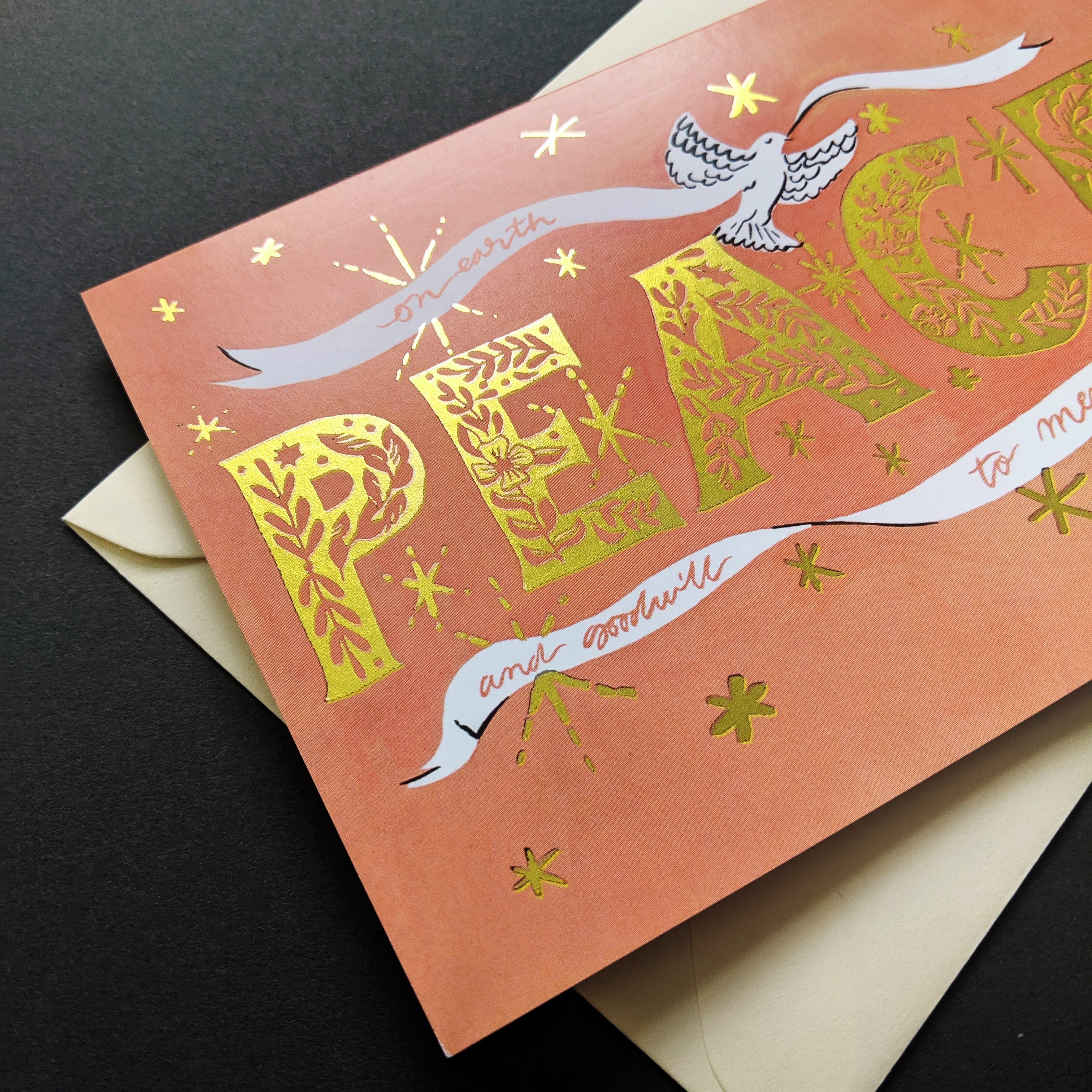 PEACE Gold Typography Christmas Card