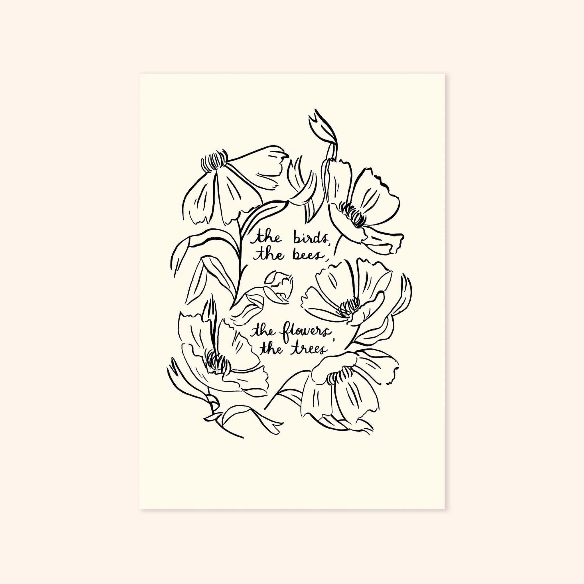 Minimal Floral Art Print - The Birds, The Bees
