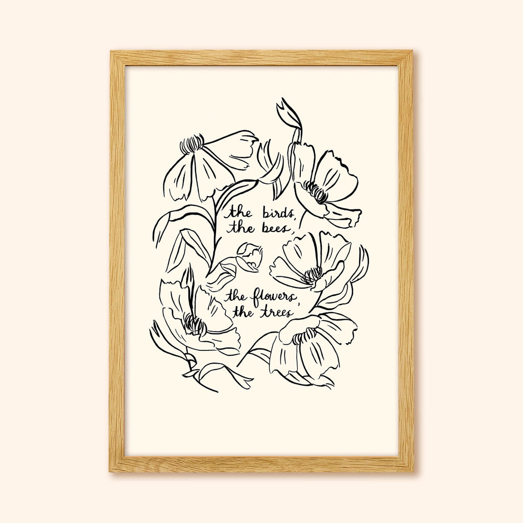 Minimal Floral Art Print - The Birds, The Bees