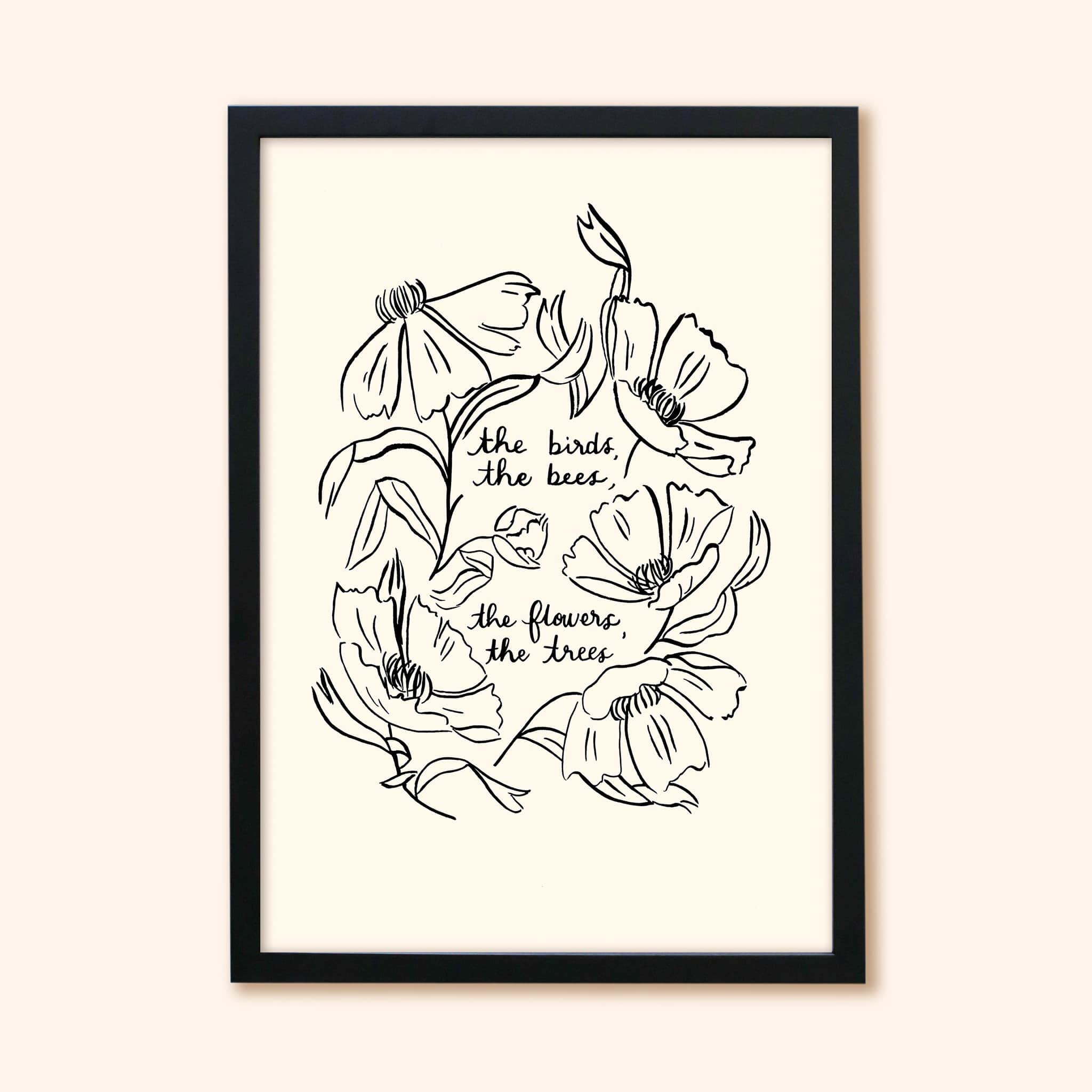 Minimal Floral Art Print - The Birds, The Bees