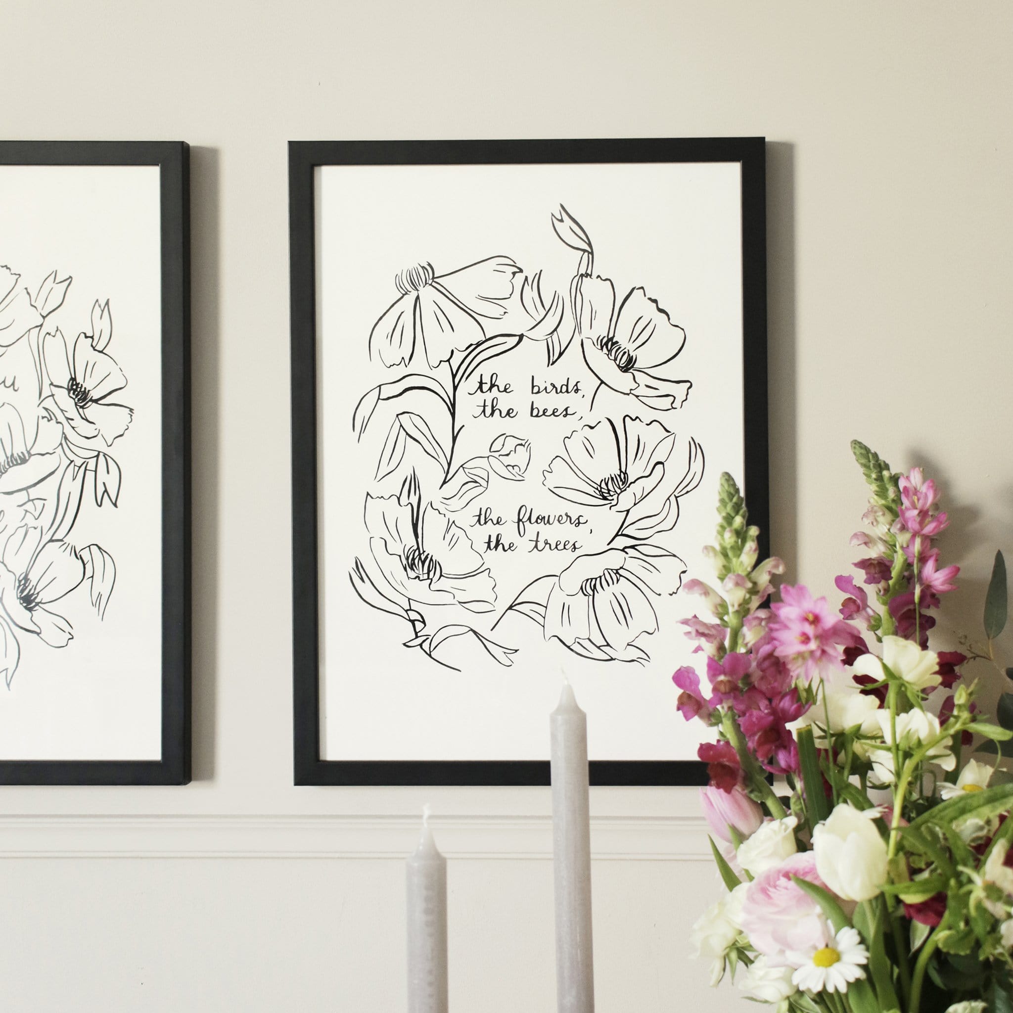 Minimal Floral Art Print - The Birds, The Bees