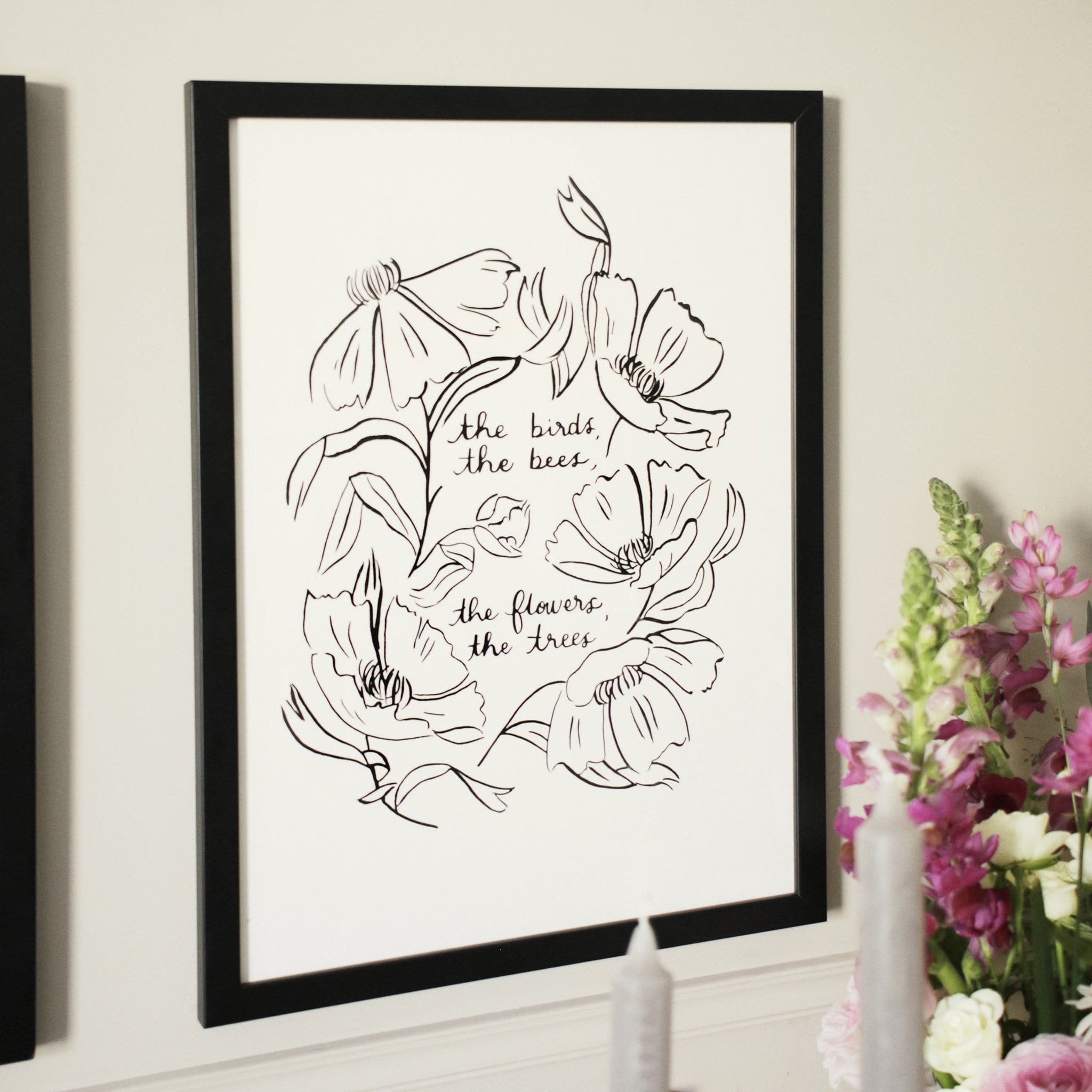 Minimal Floral Art Print - The Birds, The Bees