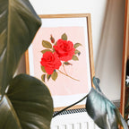 Pink and Red Floral Botanical Art Print - Rose