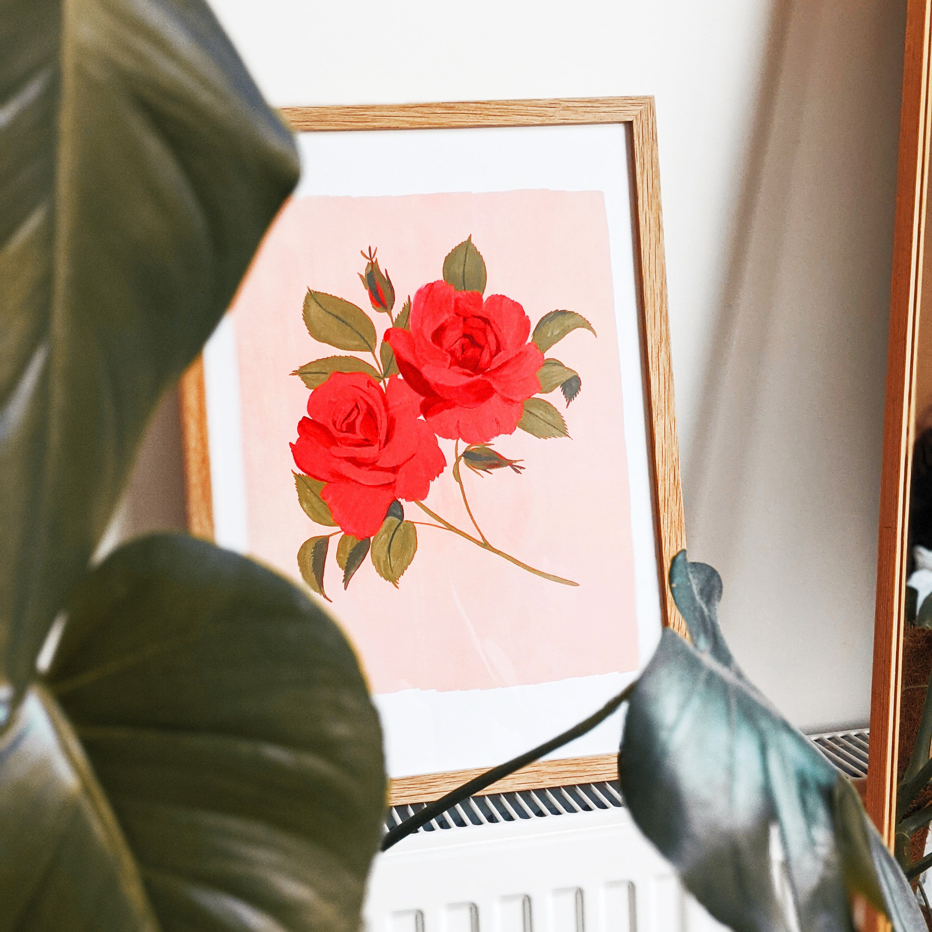 Pink and Red Floral Botanical Art Print - Rose