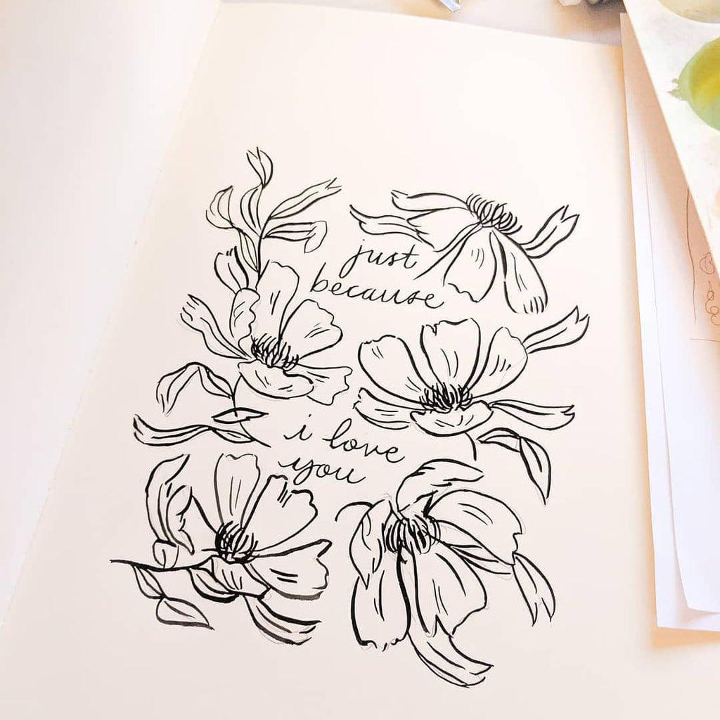 Flower Line Art Love Print - Just Because I Love You