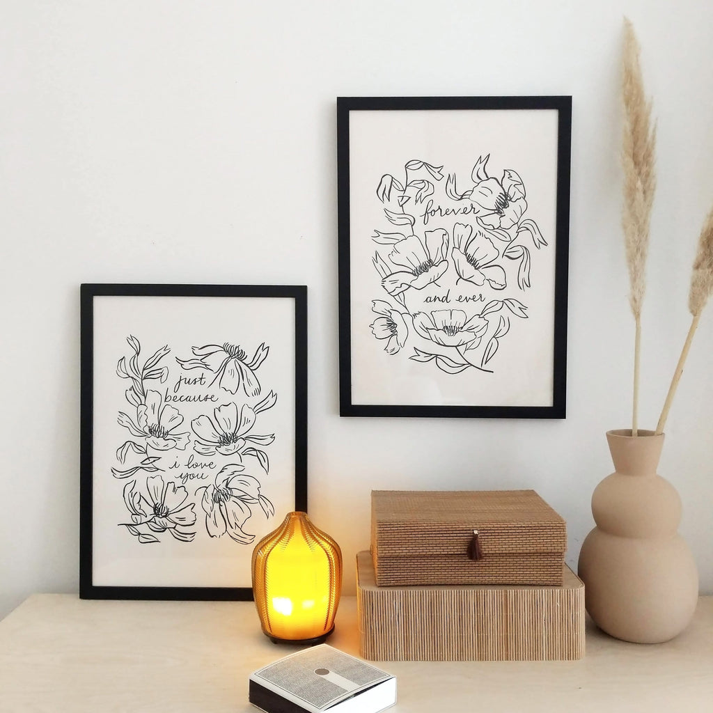 Flower Line Art Love Print - Just Because I Love You