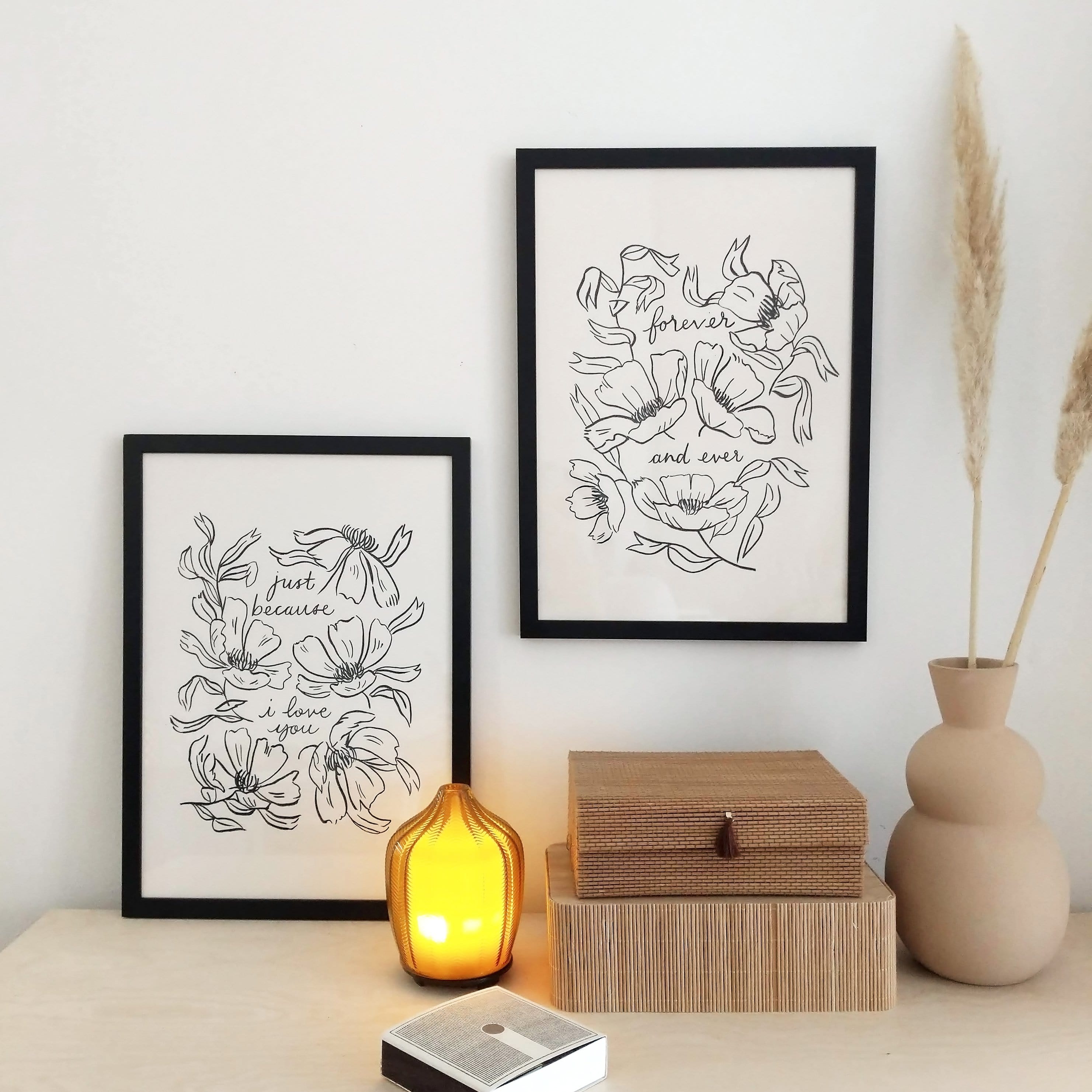 Flower Line Art Love Print - Just Because I Love You